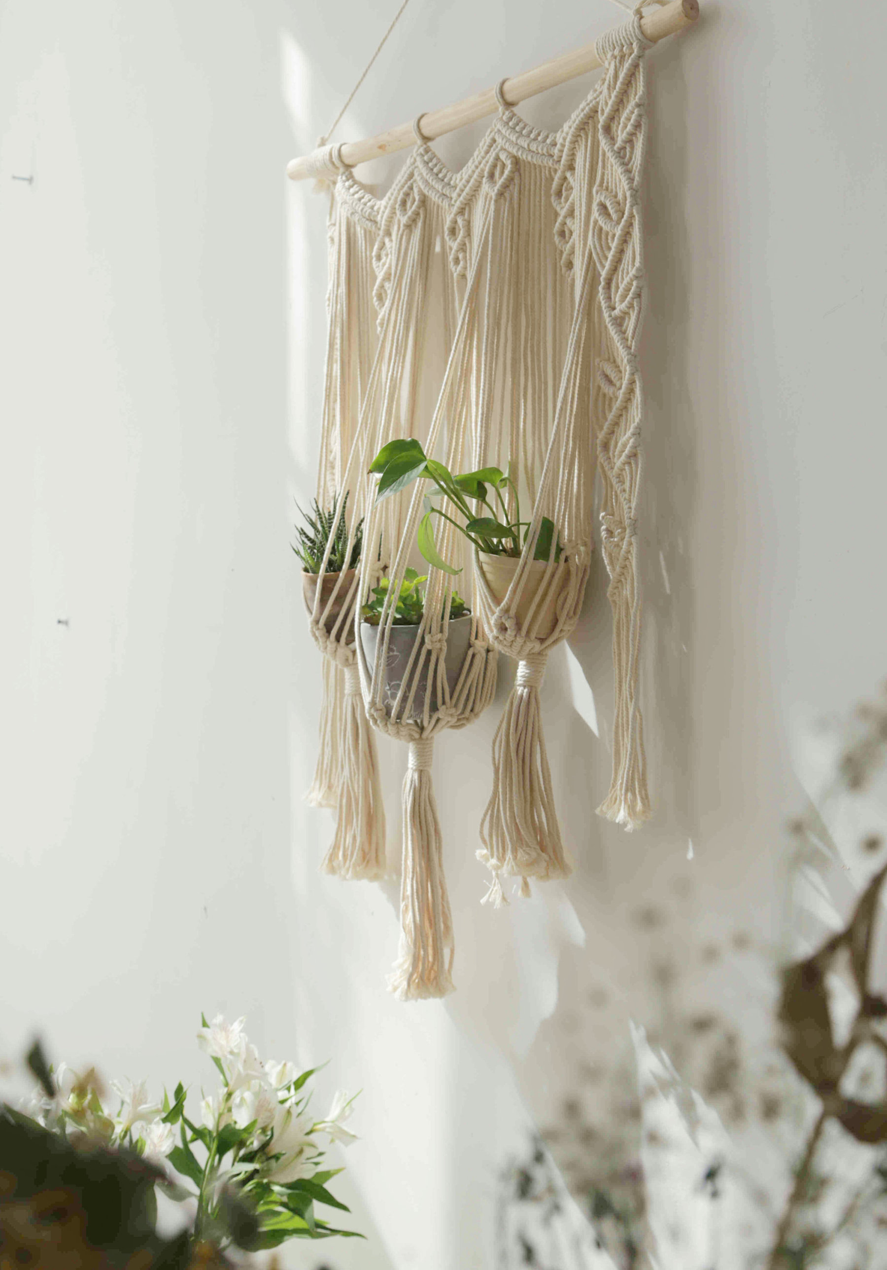 Macrame plant hanger Macrame wall hanging Woven tapestry Window curtain valance Boho bedroom decor wedding backdrop Rope triple planter