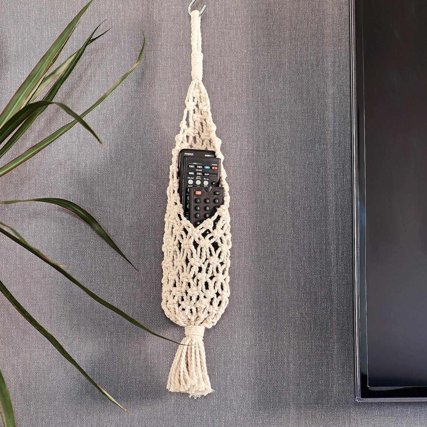 Macrame remote control holder, Wall hanging organizer, Fathers Day gif