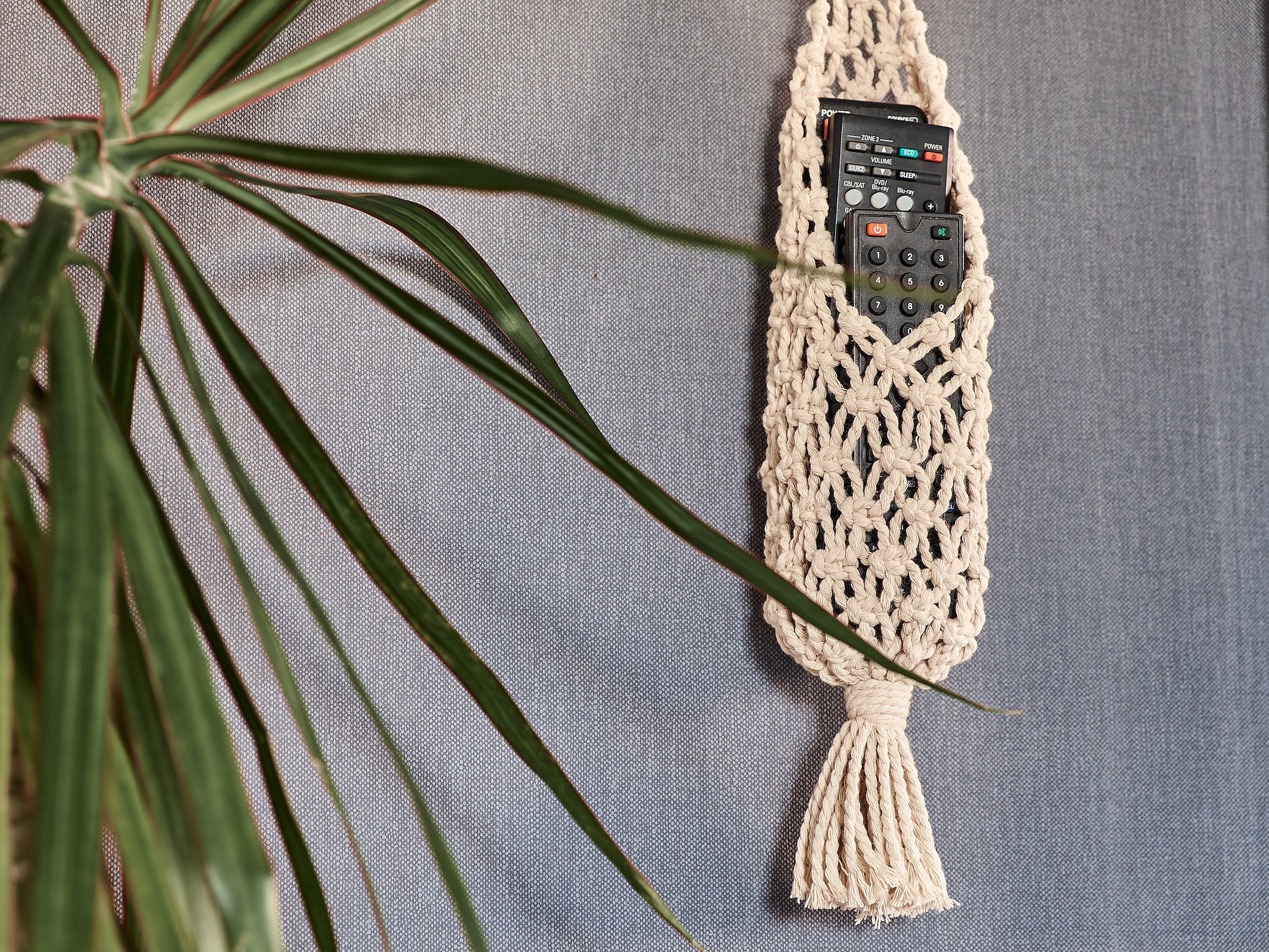 Macrame remote control holder, Wall hanging organizer, Fathers Day gift from daughter, Cottagecore room decor, Home organization