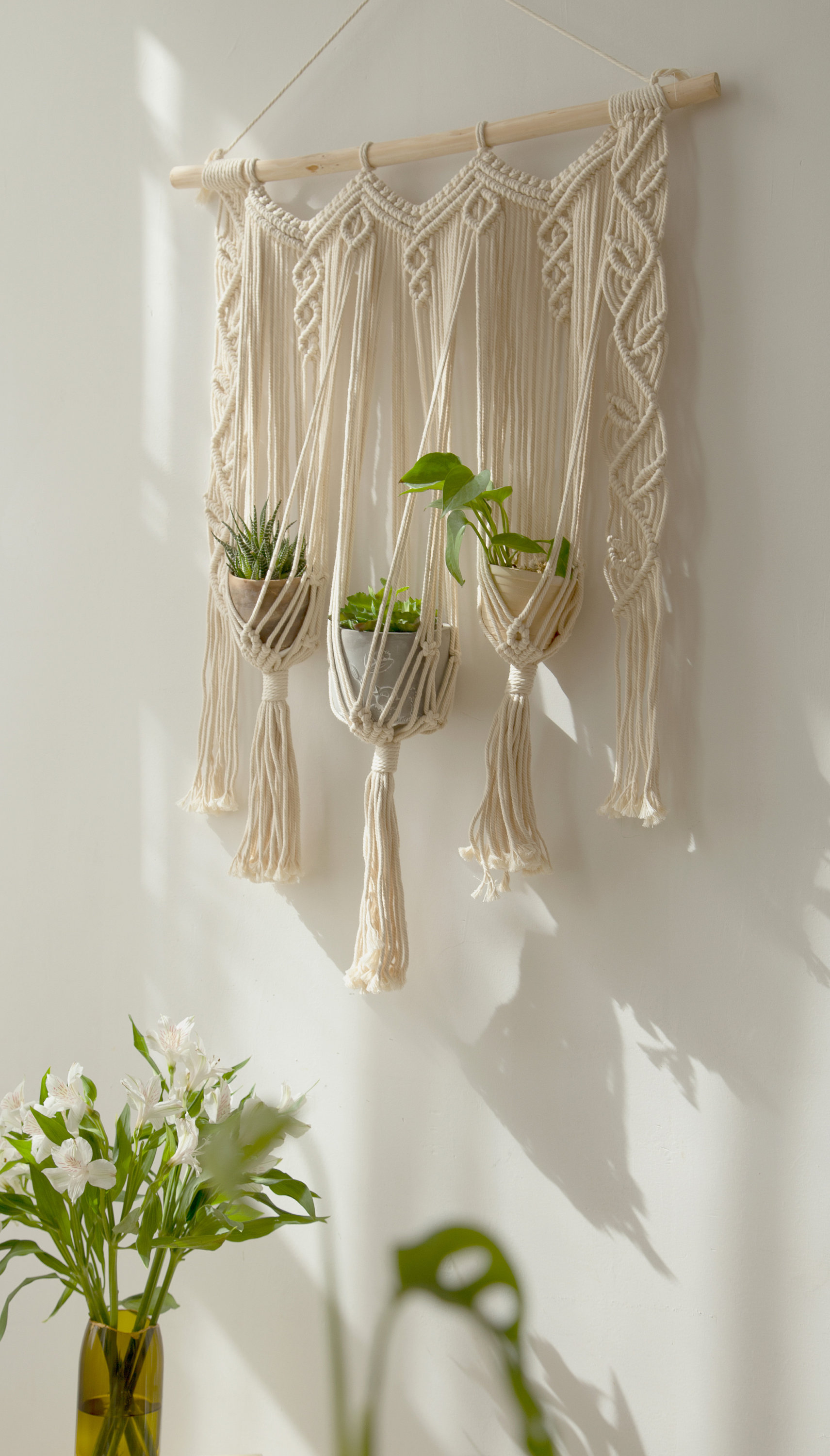 Macrame plant hanger Macrame wall hanging Woven tapestry Window curtain valance Boho bedroom decor wedding backdrop Rope triple planter