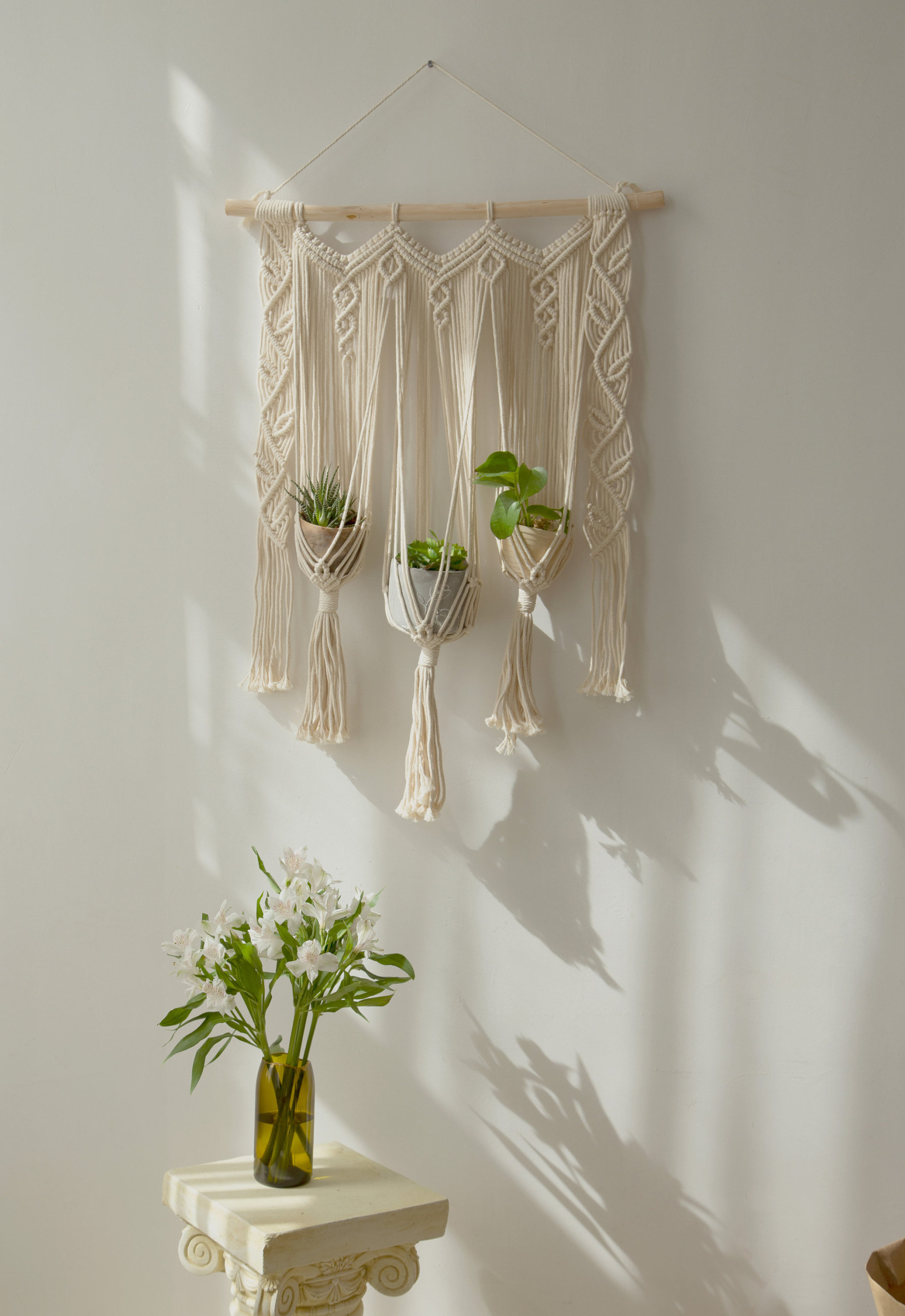 Macrame plant hanger Macrame wall hanging Woven tapestry Window curtain valance Boho bedroom decor wedding backdrop Rope triple planter