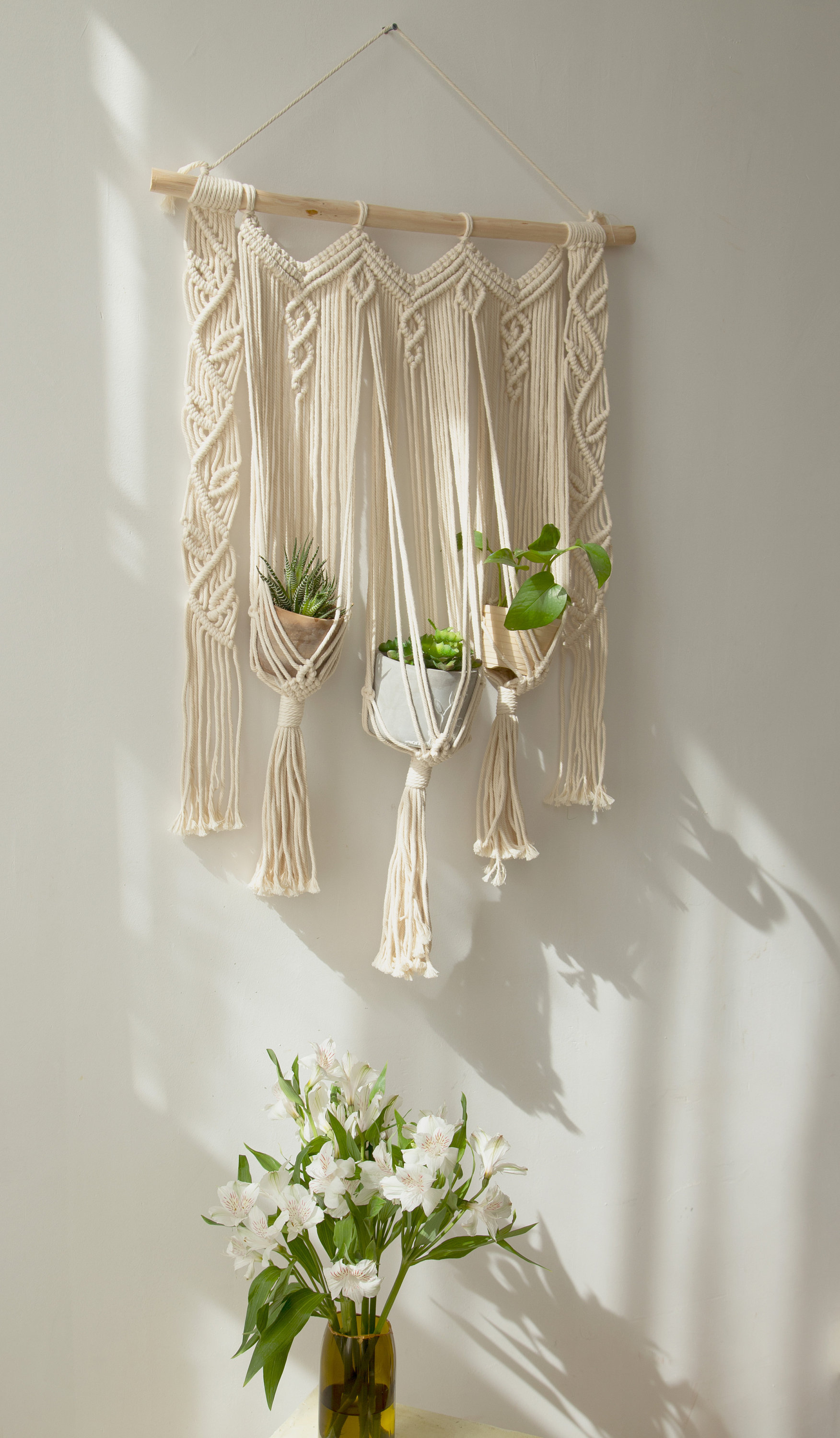 Macrame plant hanger Macrame wall hanging Woven tapestry Window curtain valance Boho bedroom decor wedding backdrop Rope triple planter