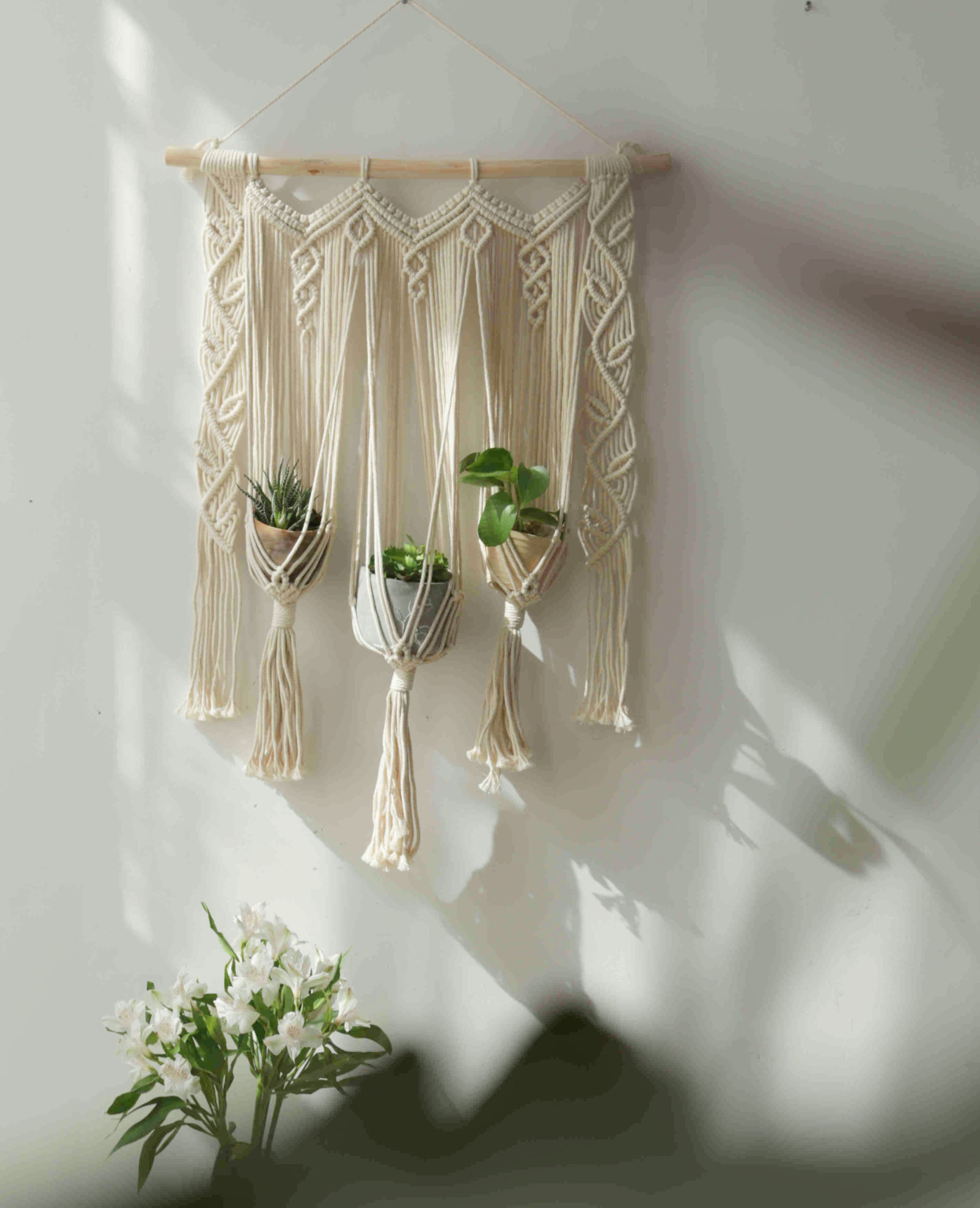 Macrame plant hanger Macrame wall hanging Woven tapestry Window curtain valance Boho bedroom decor wedding backdrop Rope triple planter