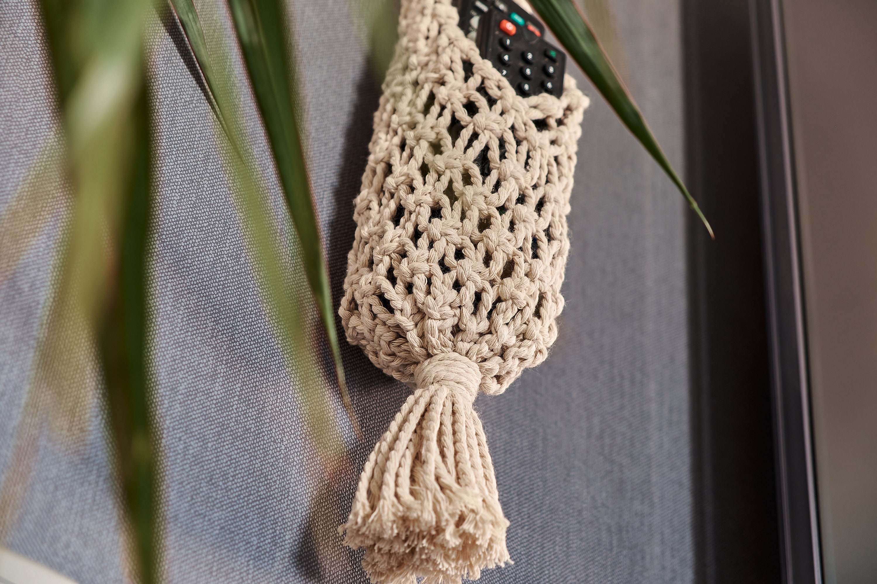 Macrame remote control holder, Wall hanging organizer, Fathers Day gift from daughter, Cottagecore room decor, Home organization