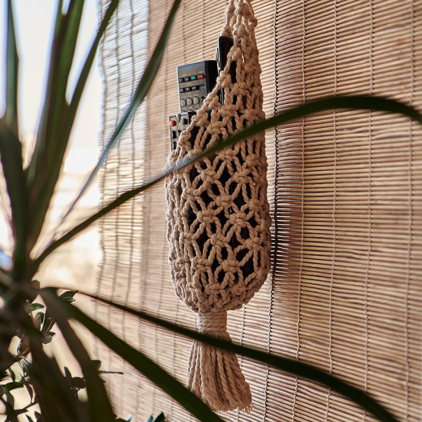 Macrame remote control holder, Wall hanging organizer, Fathers Day gift from daughter, Cottagecore room decor, Home organization
