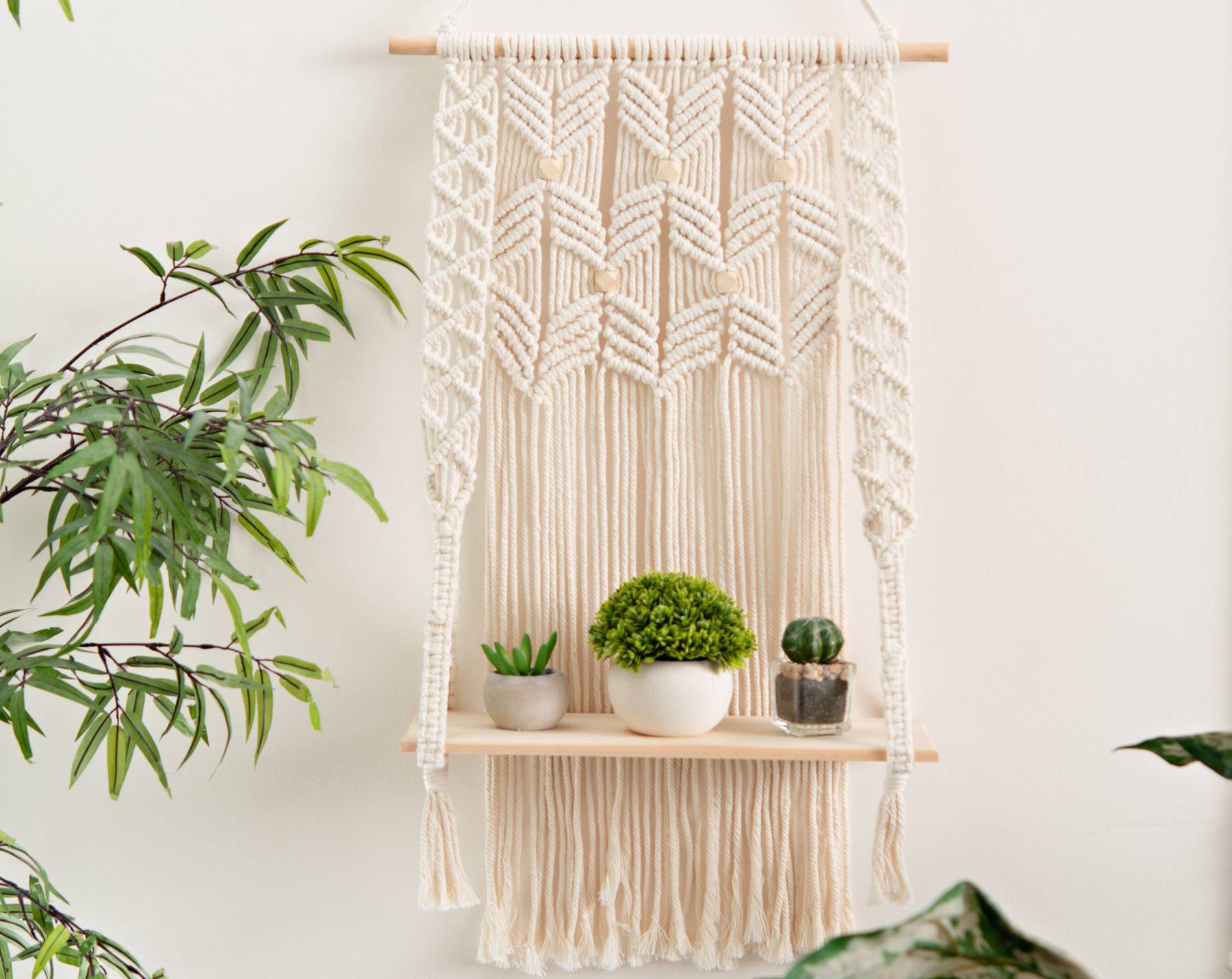 Macrame Wall Hanging Shelf, Boho Wall Decor,Woven Rope Bohemian Shelves,