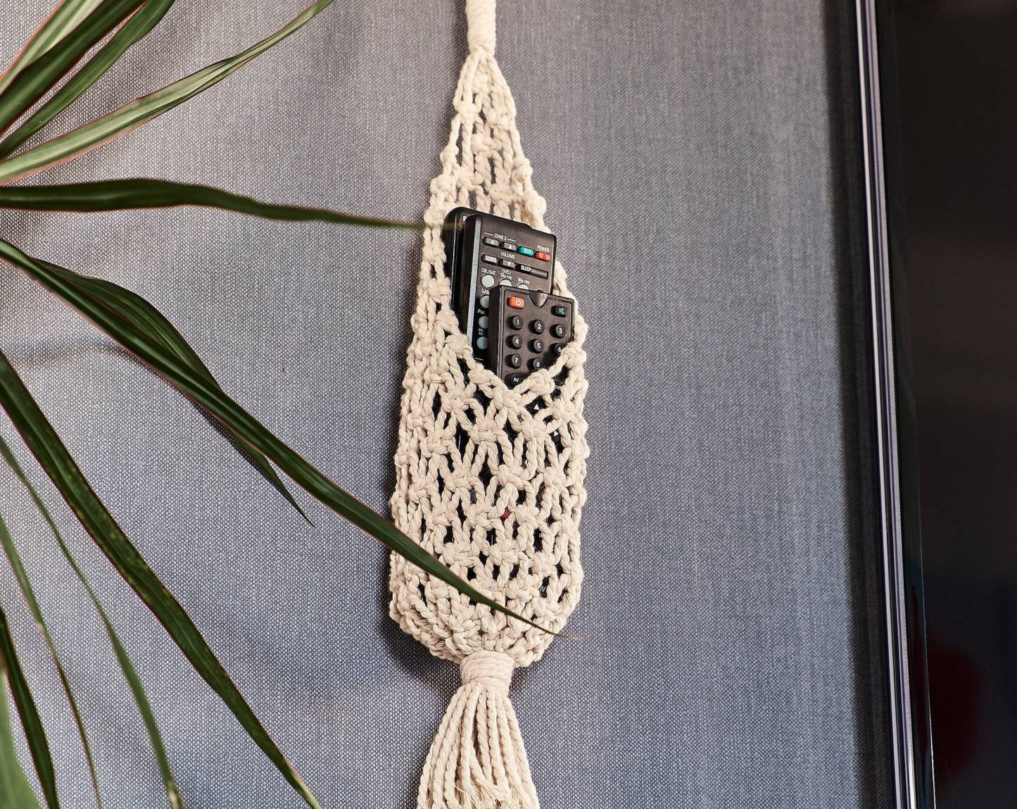 Macrame remote control holder, Wall hanging organizer, Fathers Day gift from daughter, Cottagecore room decor, Home organization