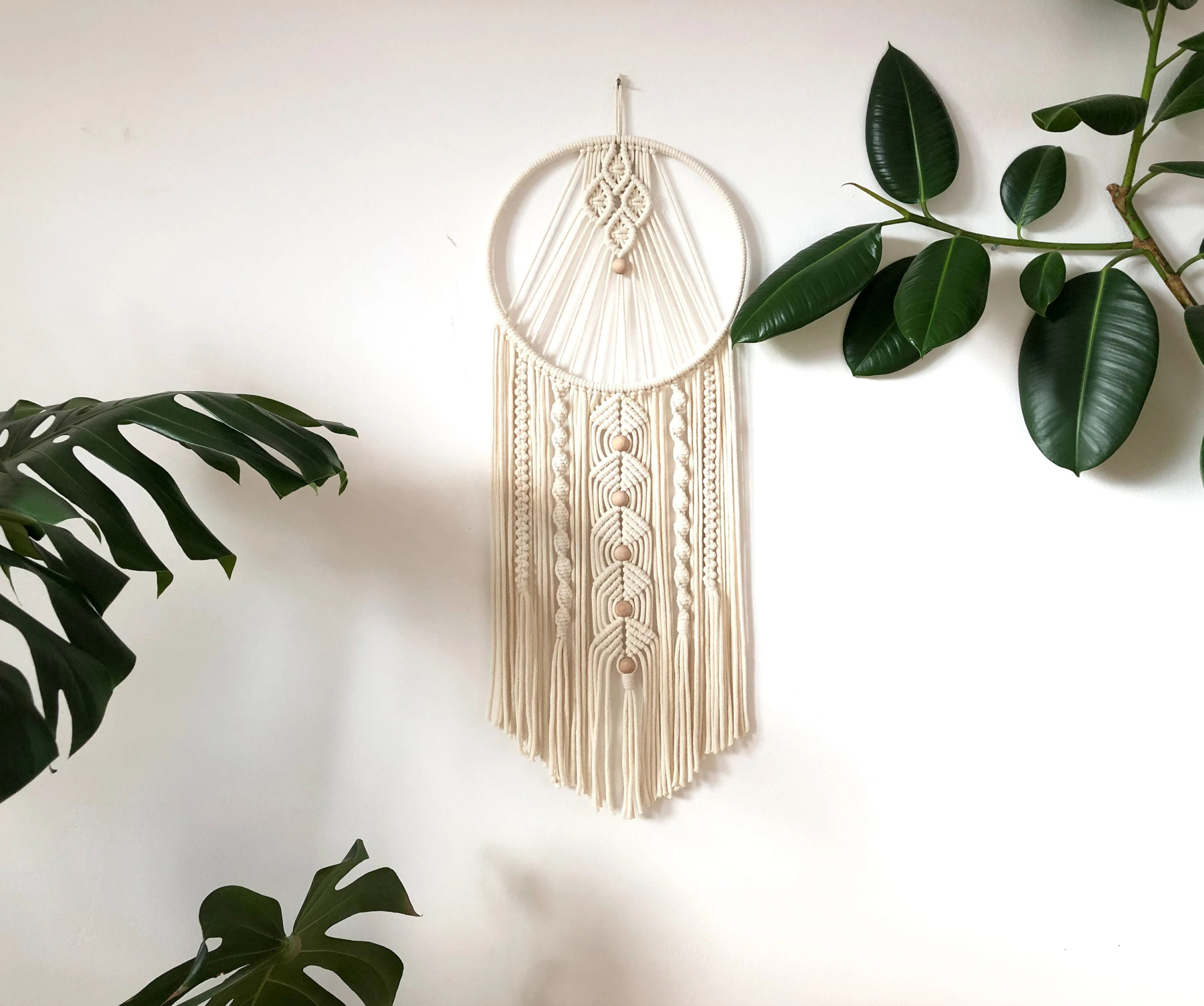 Large macrame dream catcher handmade boho dreamcatcher on wooden hoop 