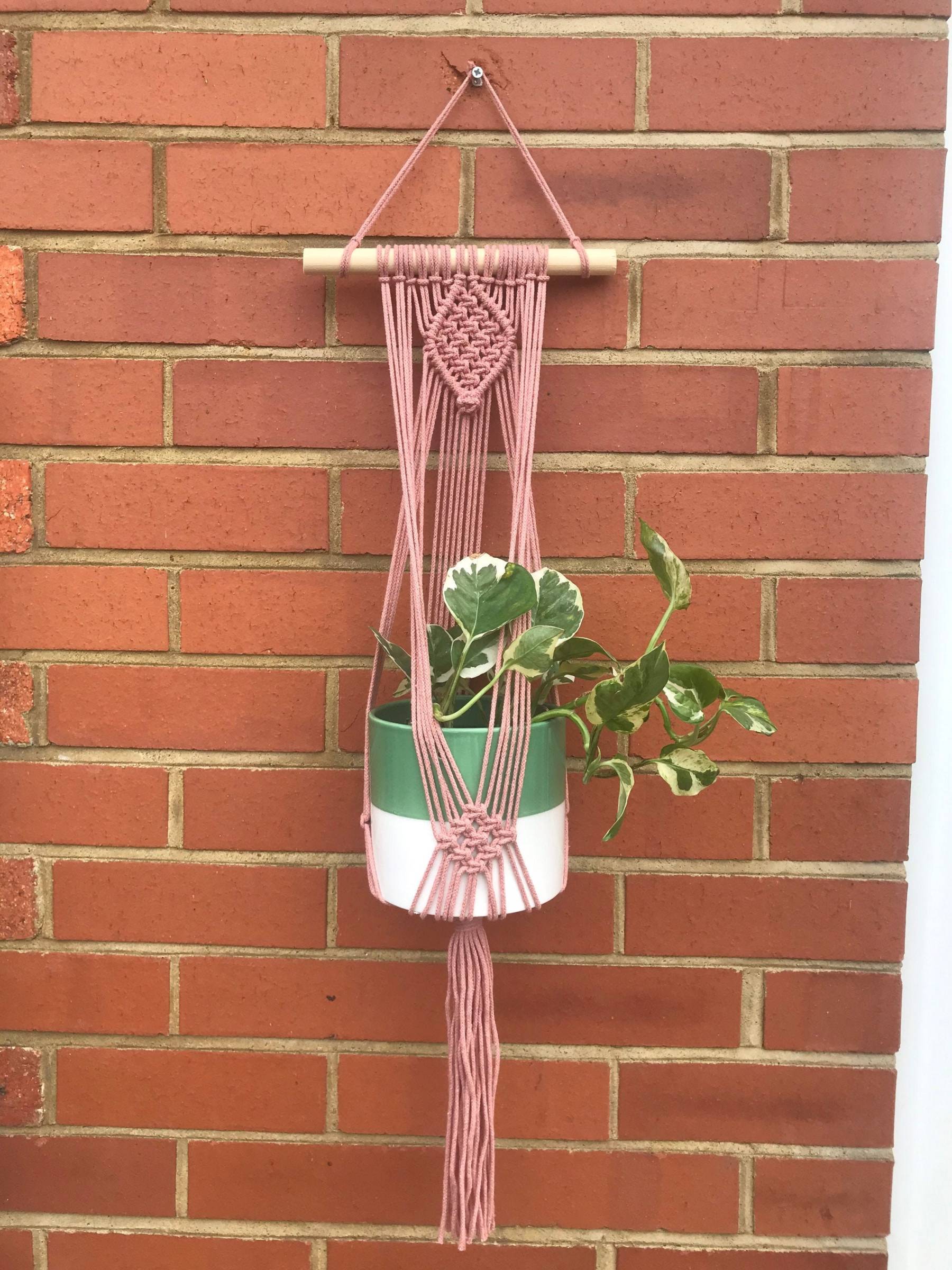 Blush pink plant hanger, macrame wall hanging, plant gift, indoor plant pot holder, boho home decor, bedroom wall decor