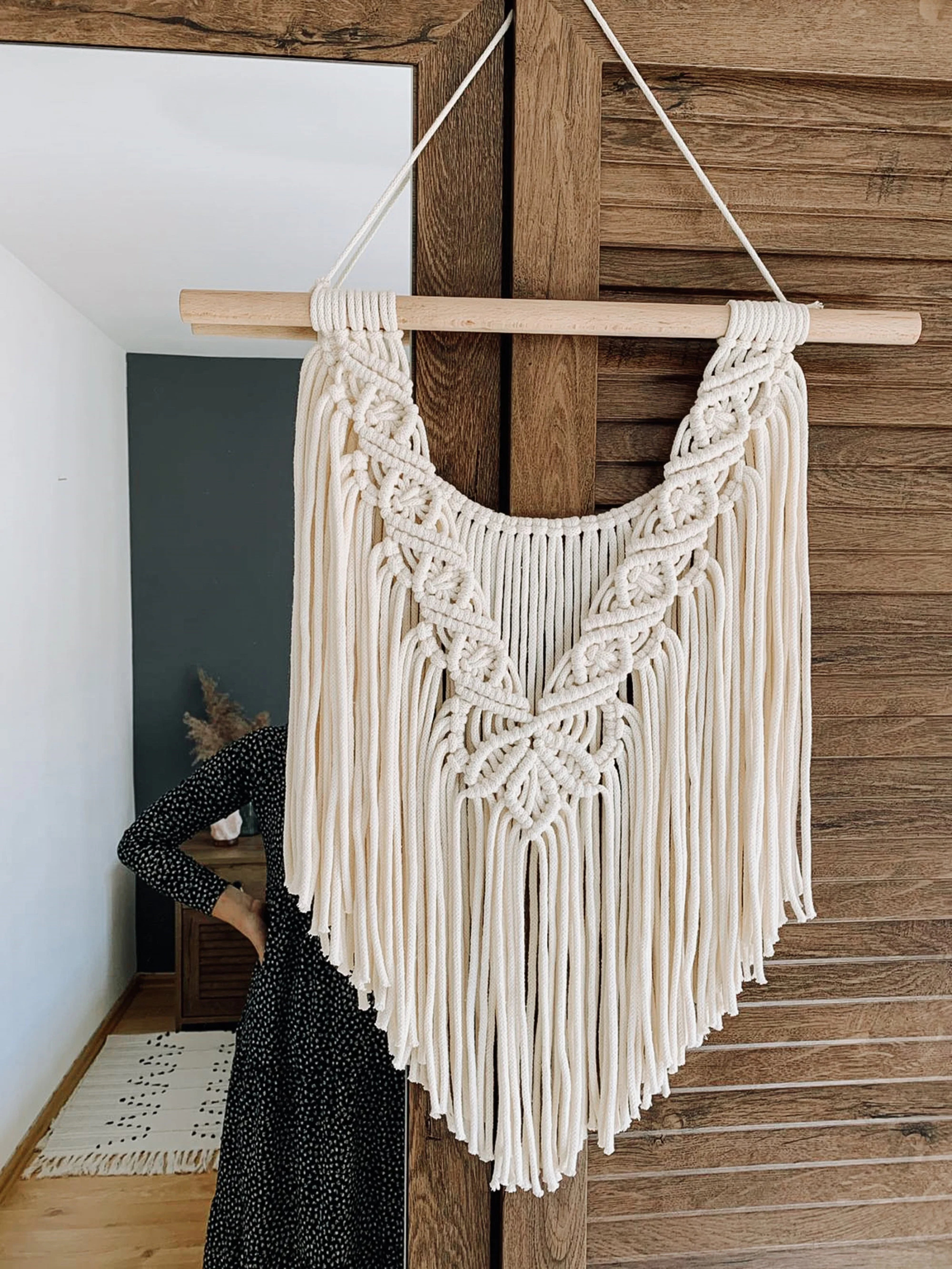Ivory macrame wall hanging Macrame mural Macrame headboard Yarn wall hanging Boho woven tapestry New home or housewarming gift