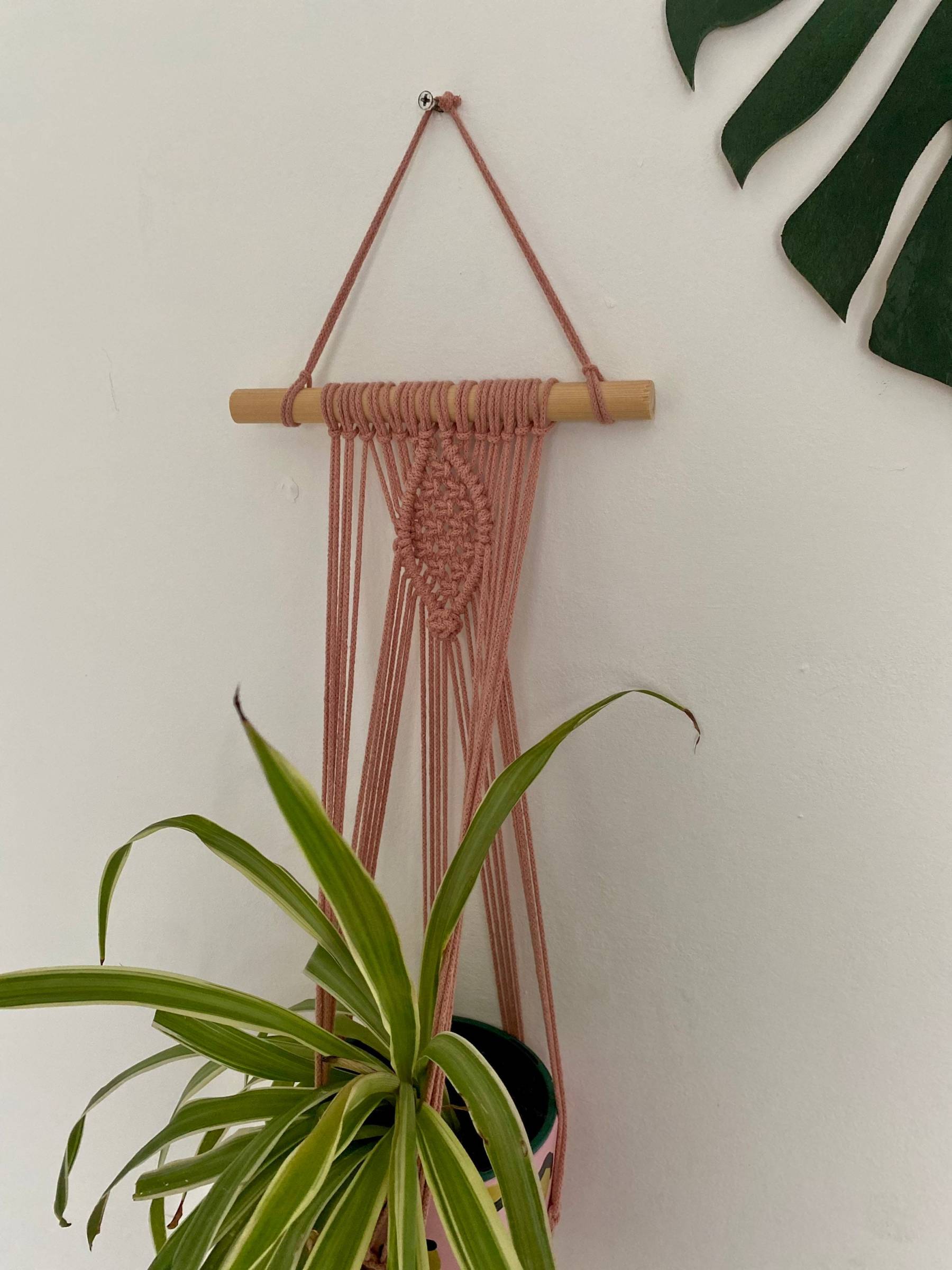 Blush pink plant hanger, macrame wall hanging, plant gift, indoor plant pot holder, boho home decor, bedroom wall decor