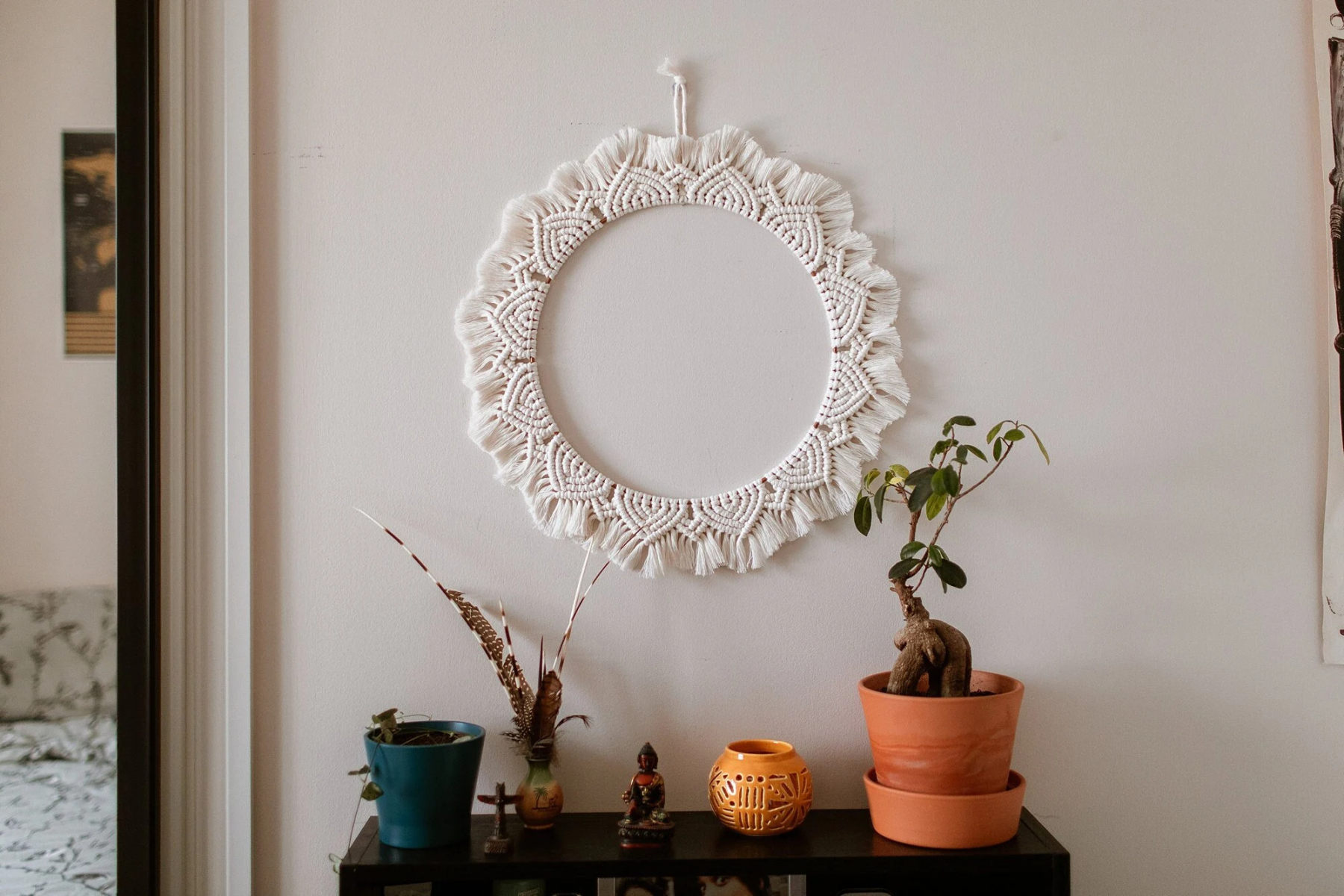 Macrame Mandala Boho Home Decor Minimalist Spring Summer Indoor Wreath Sunburst Hoop Wall Hanging