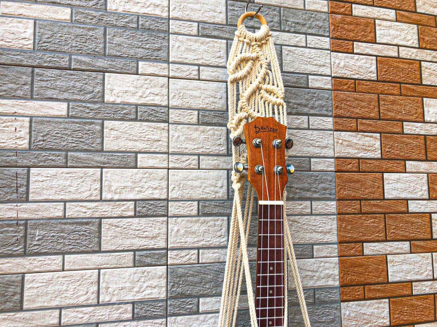 Original Macrame Guitar Wall Hanging, Ukulele Wall Mount, Instrument Hanger, Handmade Ukulele Guitar Hanger Boho Guitar Holder