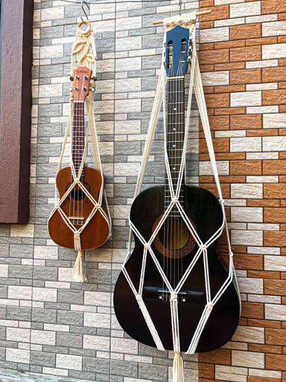 Original Macrame Guitar Wall Hanging, Ukulele Wall Mount, Instrument Hanger, Handmade Ukulele Guitar Hanger Boho Guitar Holder