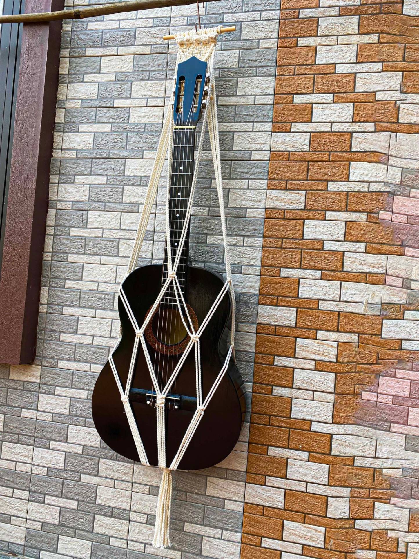 Original Macrame Guitar Wall Hanging, Ukulele Wall Mount, Instrument Hanger, Handmade Ukulele Guitar Hanger Boho Guitar Holder