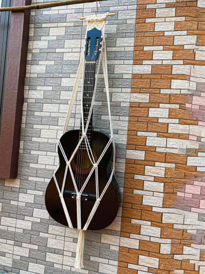 Original Macrame Guitar Wall Hanging, Ukulele Wall Mount, Instrument Hanger, Handmade Ukulele Guitar Hanger Boho Guitar Holder