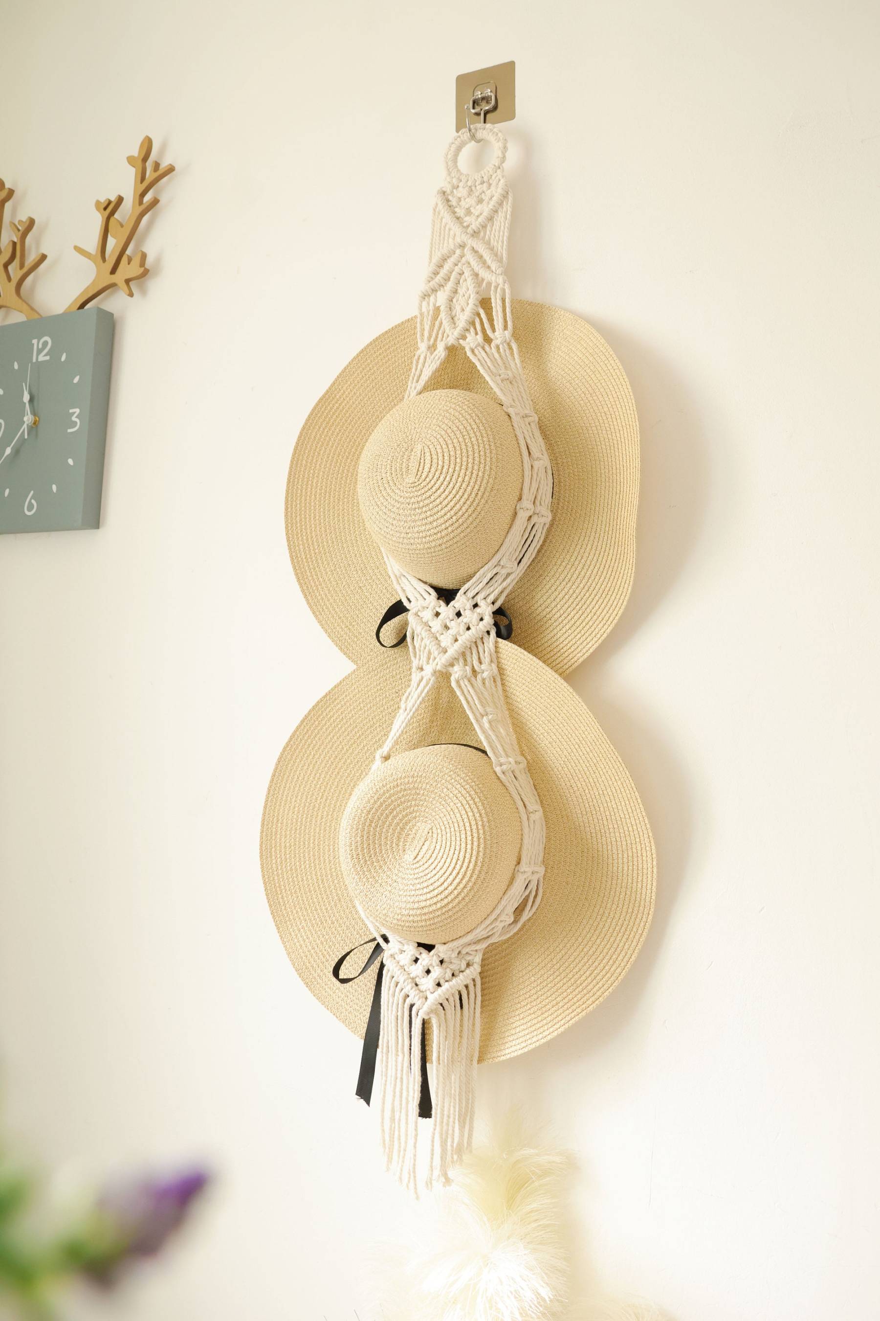 Macrame hat holder, Boho cowboy hat hanger/cap rack, beach hat storge,