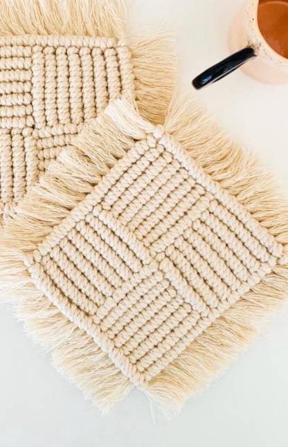 Handmade Nordic Square Macrame Coasters Boho Decor Gift for Her 
