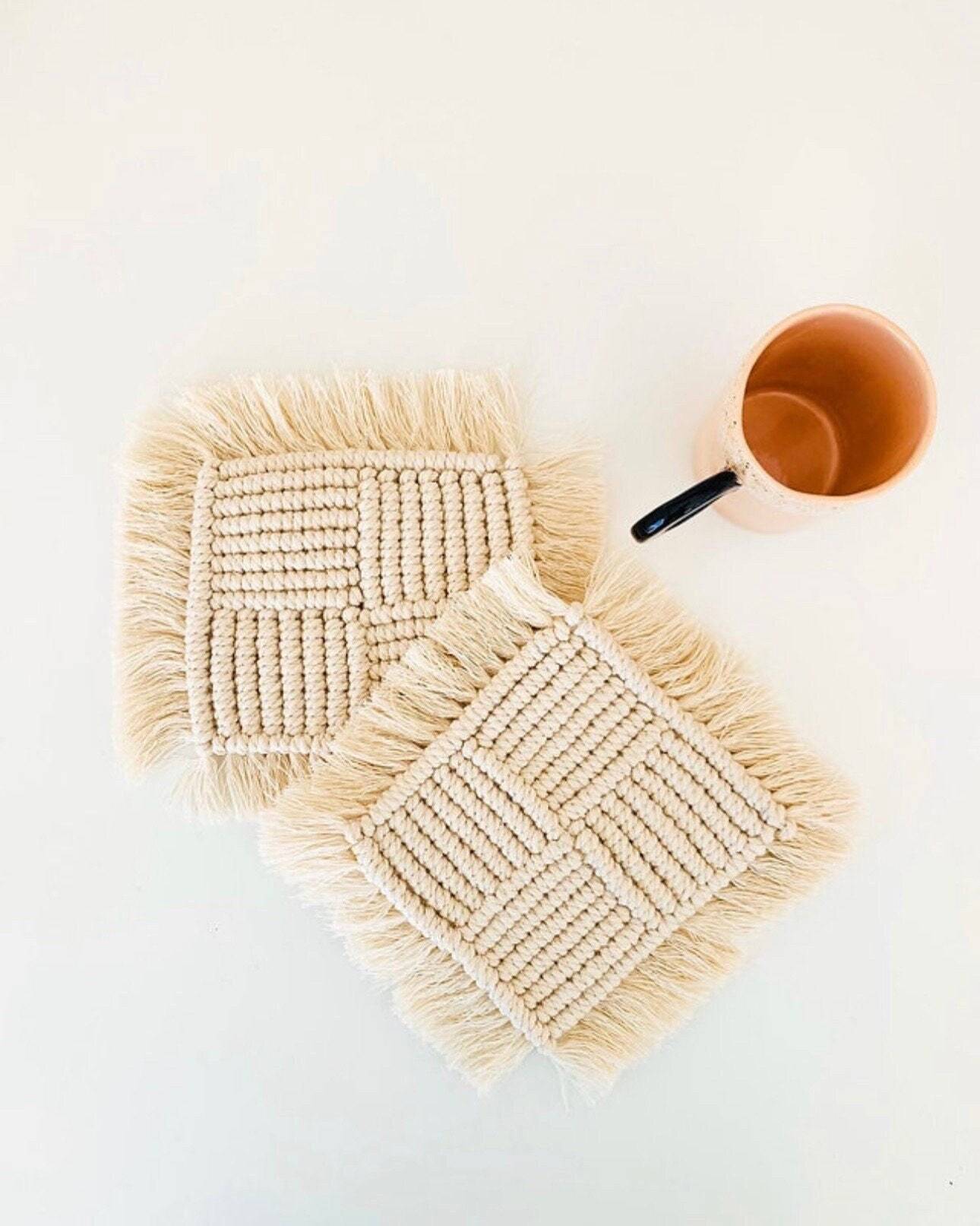 Handmade Nordic Square Macrame Coasters Boho Decor Gift for Her 