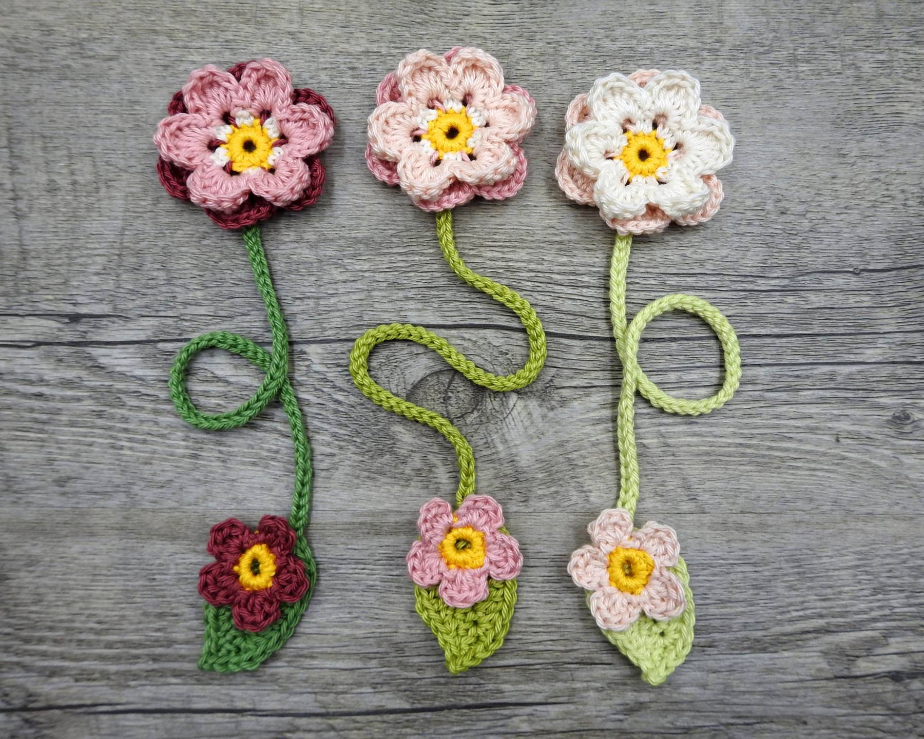 Boho Flower Crochet Bookmark Pattern, Blush Flower Scheepjes Catona Beginner Friendly PDF Pattern, Stem and Leaf Floral Bookmark