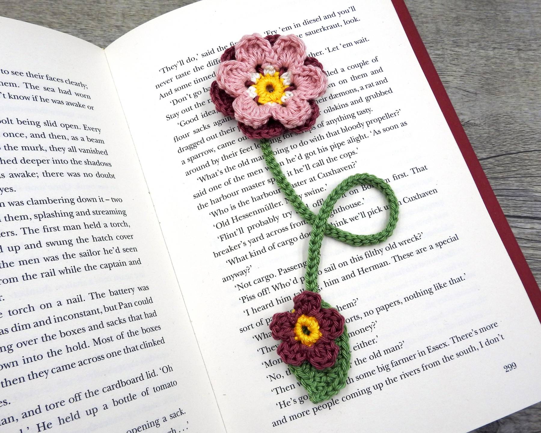 Boho Flower Crochet Bookmark Pattern, Blush Flower Scheepjes Catona Beginner Friendly PDF Pattern, Stem and Leaf Floral Bookmark