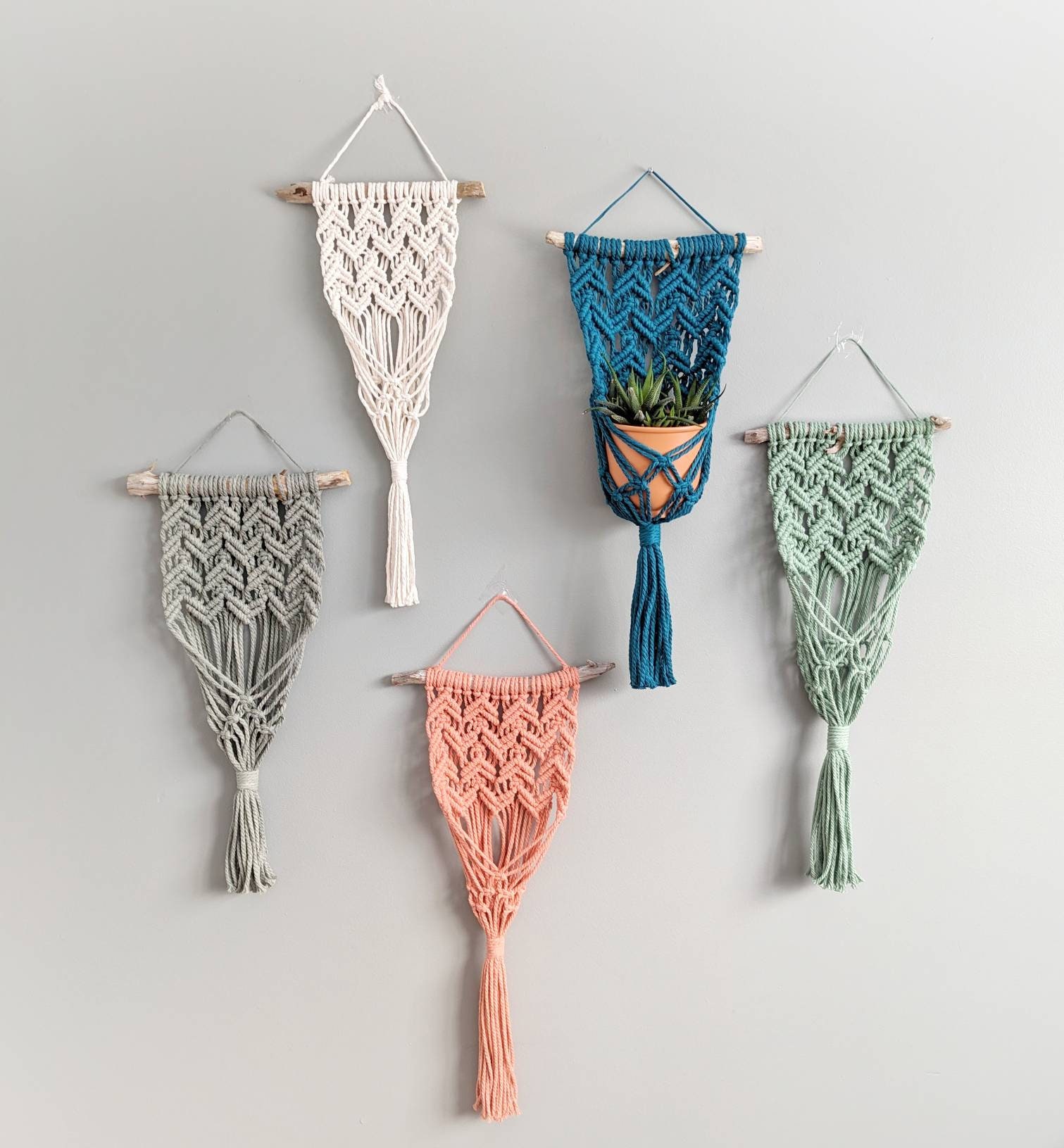Macrame Wall Plant Hanger, contemporary modern macrame plant display, pot holder for wall, boho home decor for dorm, living room, bedroom