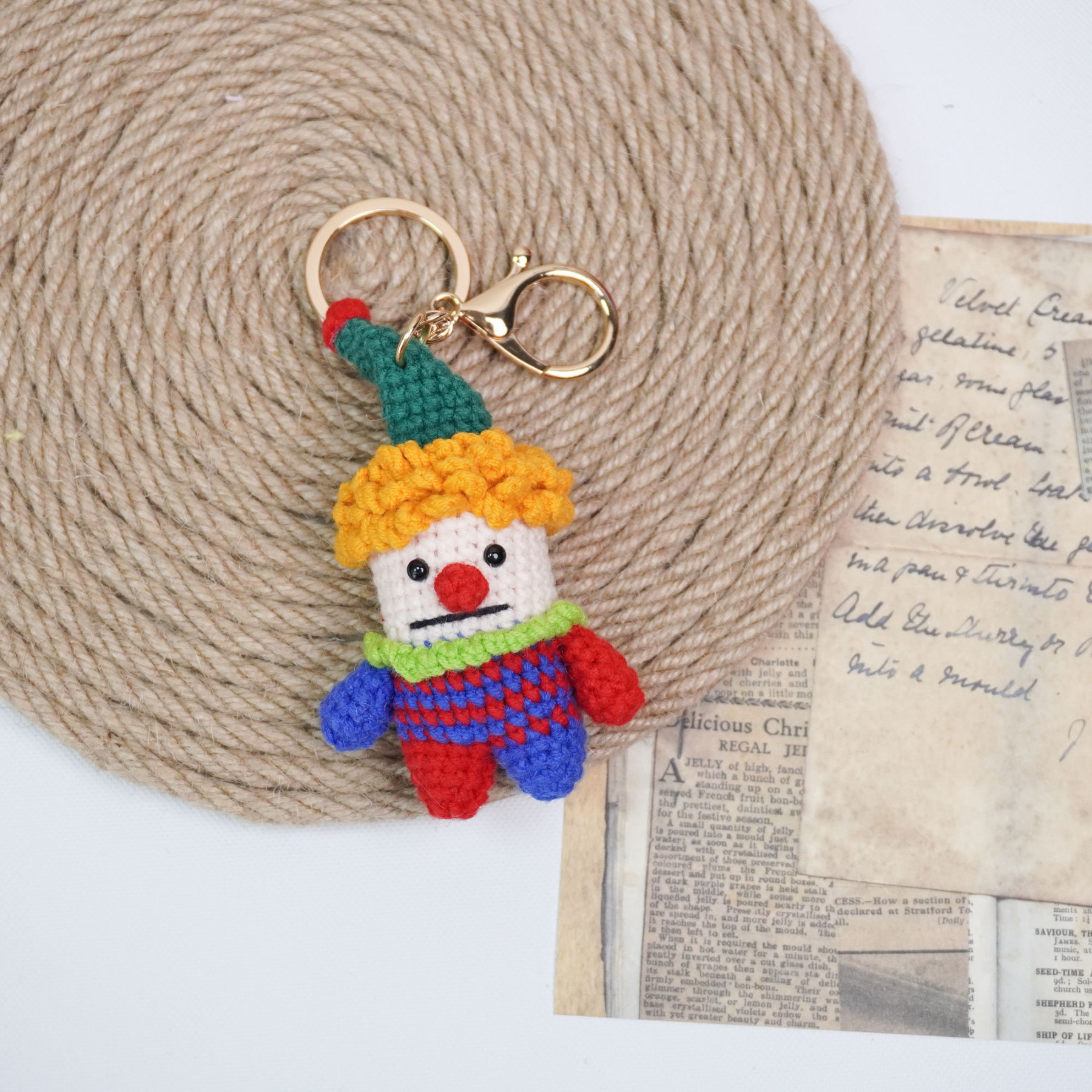 Crochet clown key chain, Cute clown key chain, fun gifts, cute gifts, clown gifts，Craft Supplies，gifts for her