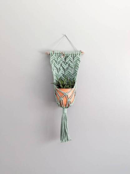 Macrame Wall Plant Hanger, contemporary modern macrame plant display, pot holder for wall, boho home decor for dorm, living room, bedroom