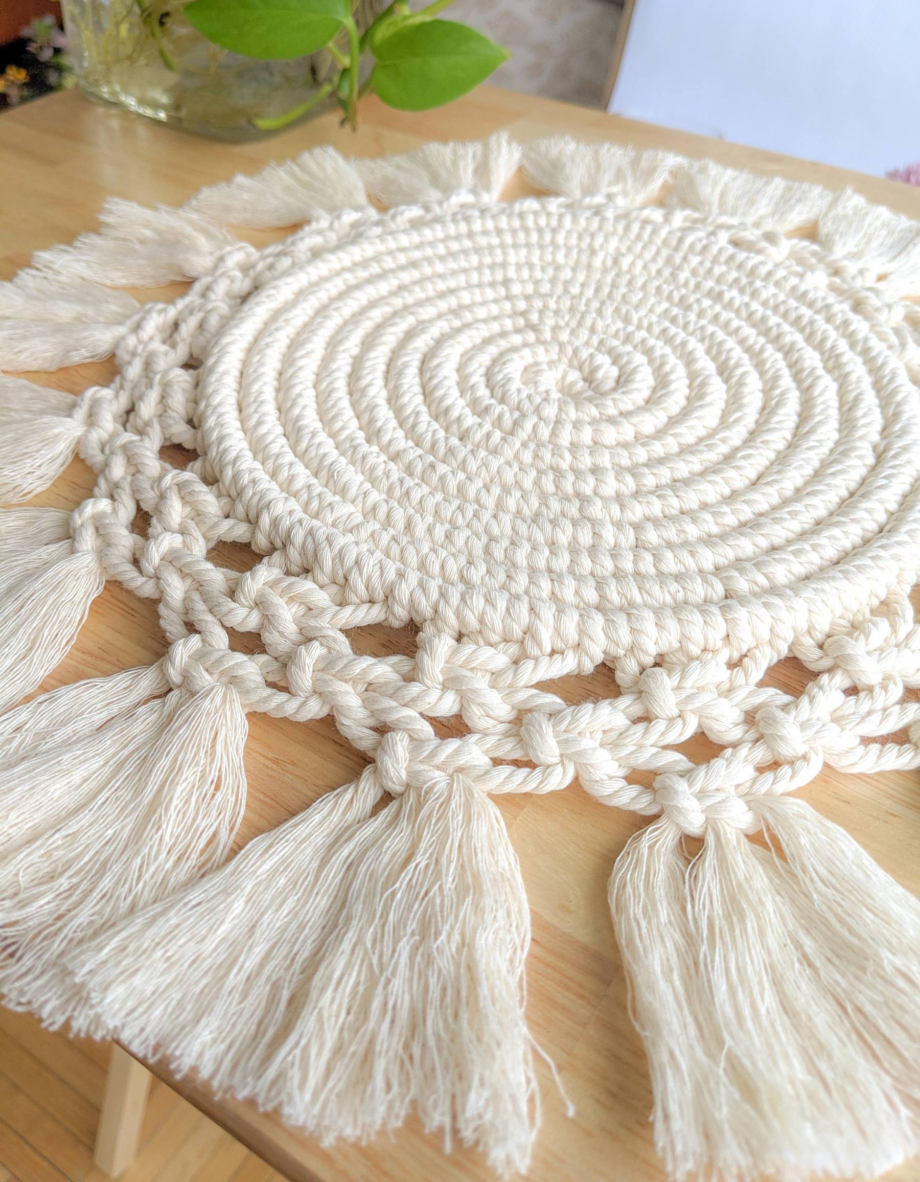 Macrame Placemats | Dining Placemats with detailed trims | Table Centerpiece | Boho Table Decor | Macrame Hot Pads Wedding Gifts