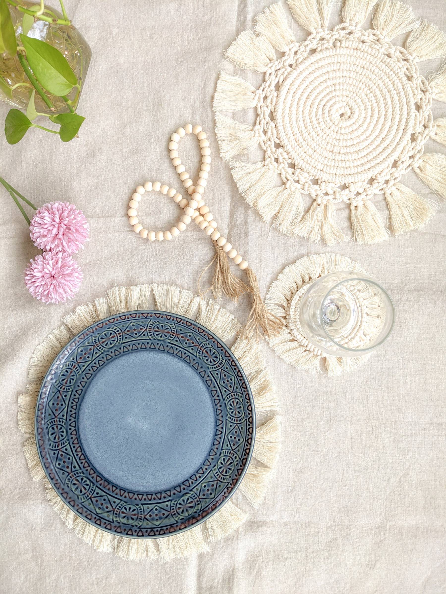 Macrame Placemats | Dining Placemats with detailed trims | Table Centerpiece | Boho Table Decor | Macrame Hot Pads Wedding Gifts