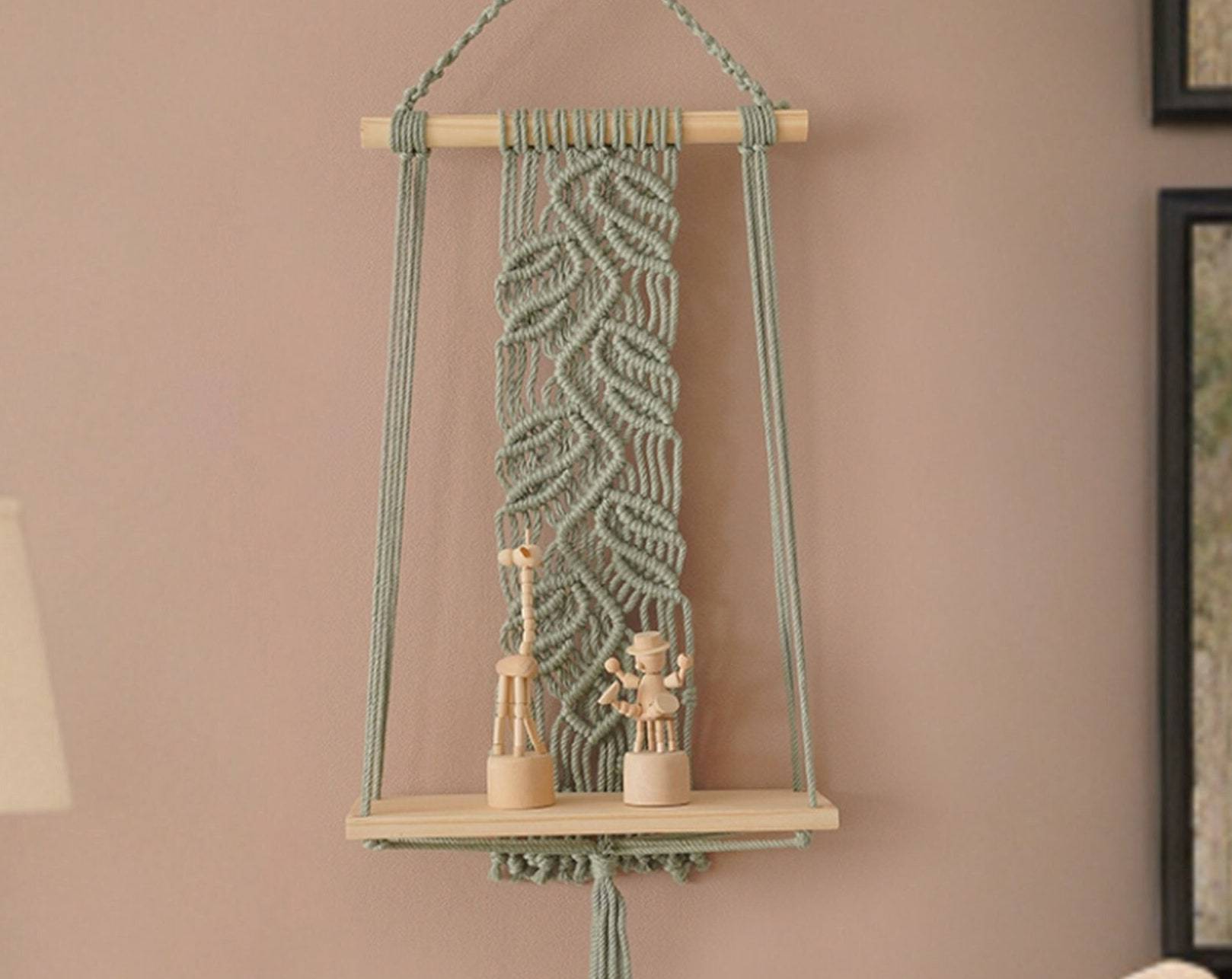 Boho Macrame Hanging Shelf for Modern Decor