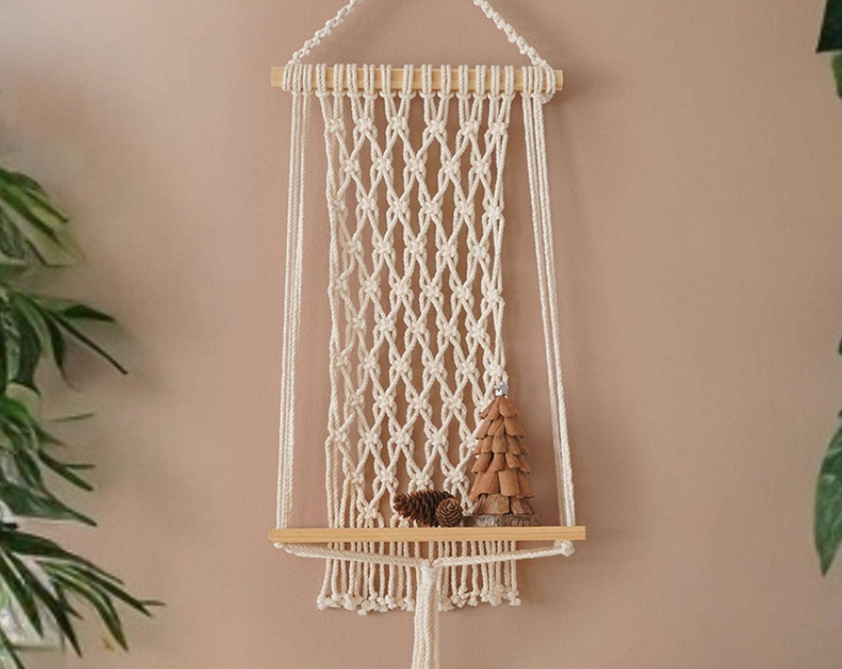 Macrame Shelves, Wood Shelf, Indoor Plant Shelf, Living Room Decor, Shelf For Plants, Handmade Macrame, Wall Mount Shelves