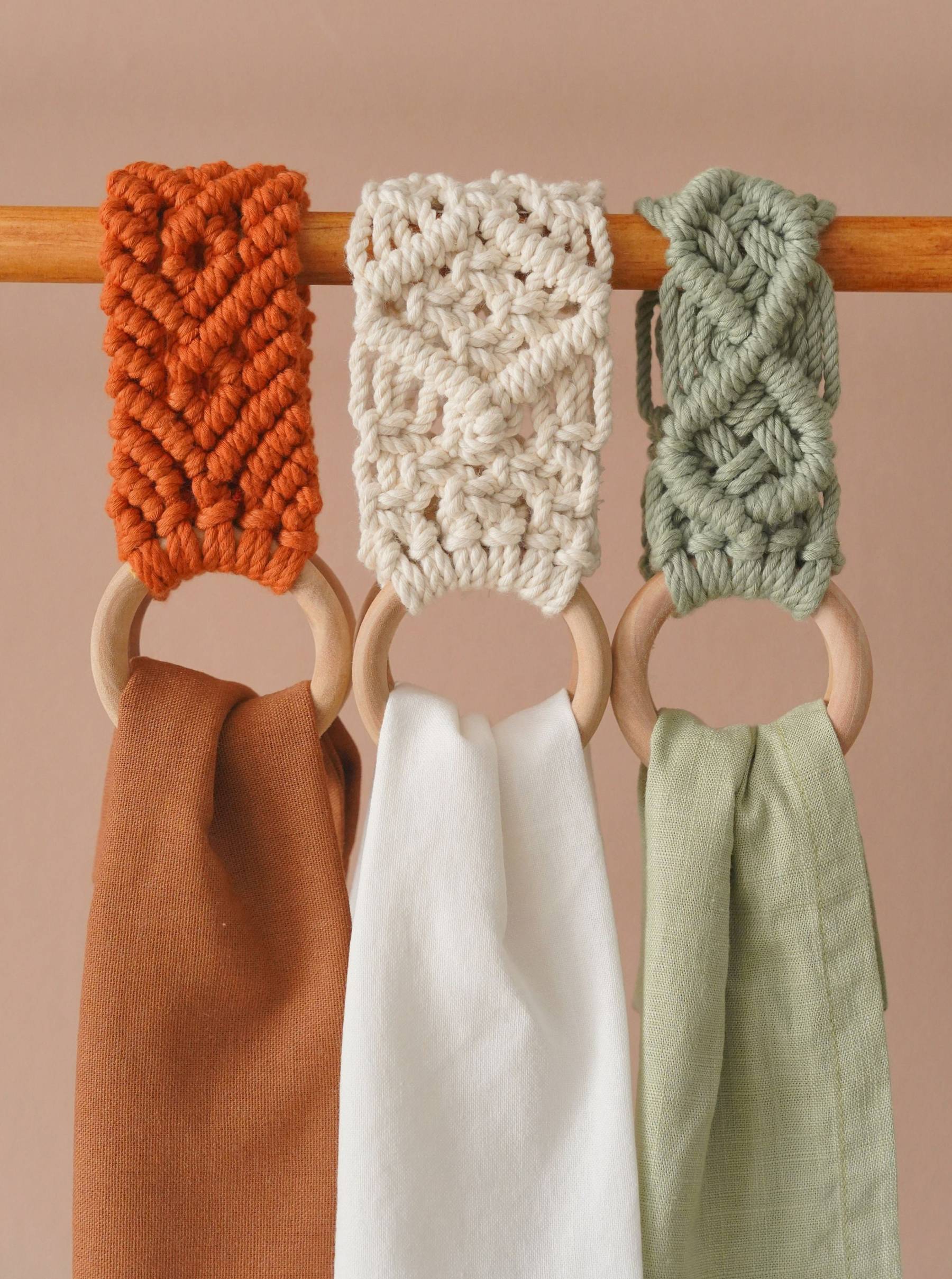 Macrame Towel Holder, Kitchen Organizer, Gift For Mom, Kitchen Accessories, Napkin Holder, Mid Century Modern, Wooden Towel Holder