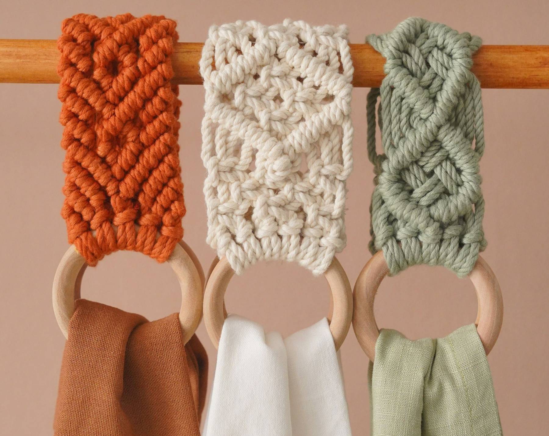 Macrame Towel Holder, Kitchen Organizer, Gift For Mom, Kitchen Accessories, Napkin Holder, Mid Century Modern, Wooden Towel Holder