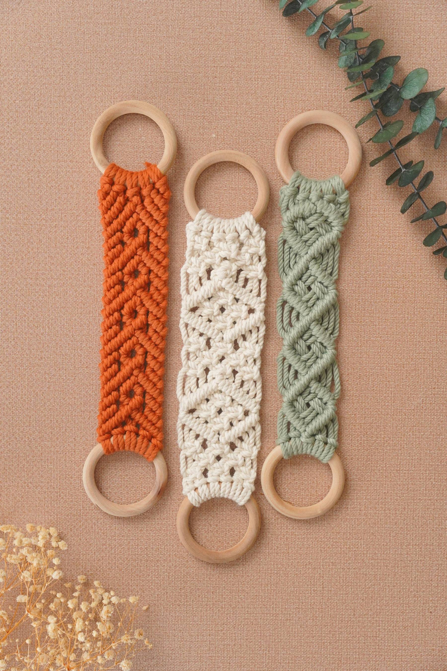 Macrame Towel Holder, Kitchen Organizer, Gift For Mom, Kitchen Accessories, Napkin Holder, Mid Century Modern, Wooden Towel Holder