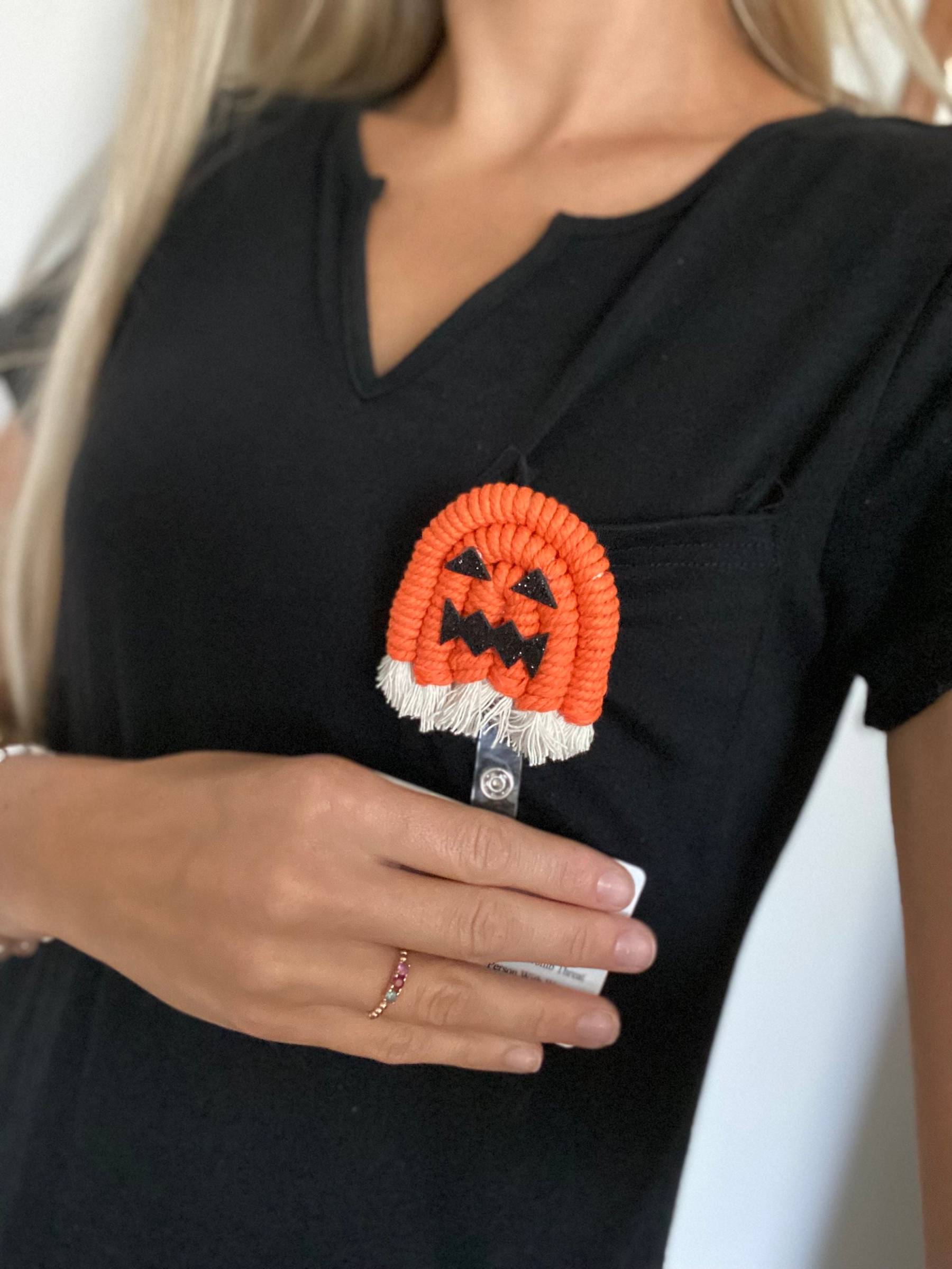 Halloween Macrame Badge Reel, Retractable Reel, Pumpkin Keychains