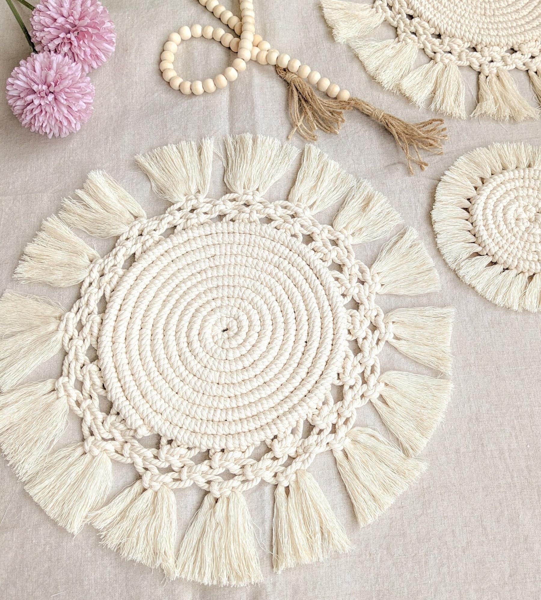 Macrame Placemats | Dining Placemats with detailed trims | Table Cente