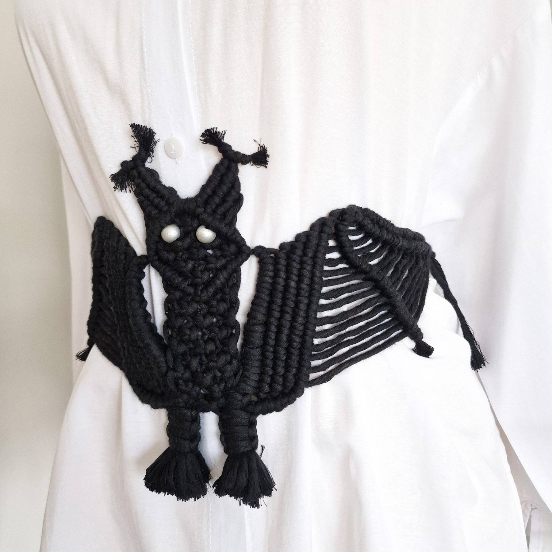 Halloween Macrame Black Bat Belt, Macrame Belt, Bat Belt, Halloween Belt, Halloween Clothing, Corset Belt, Underbust Corset Belt, Belt Women