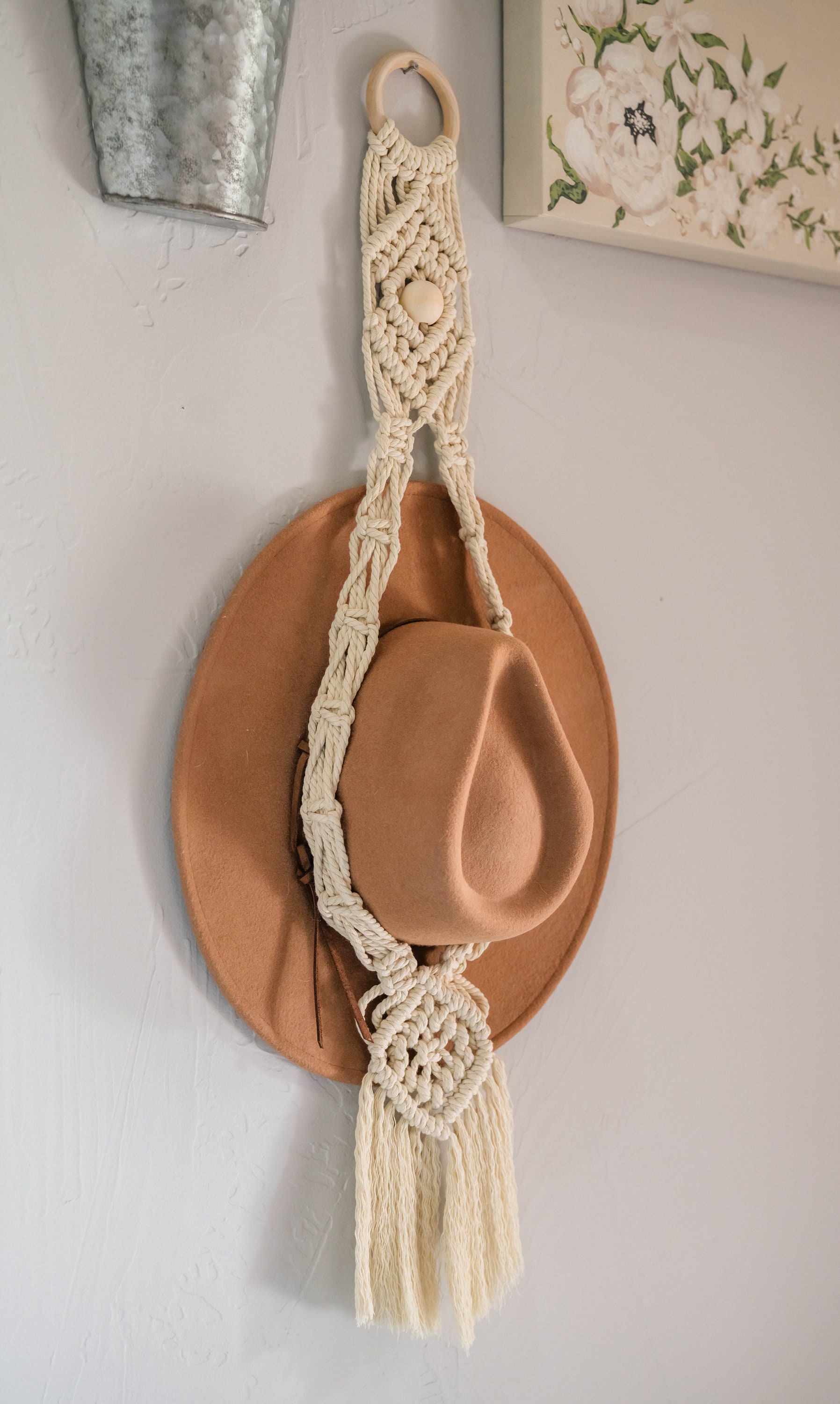 Fedora Hat Holder, Macrame Single Fedora Hat Holder