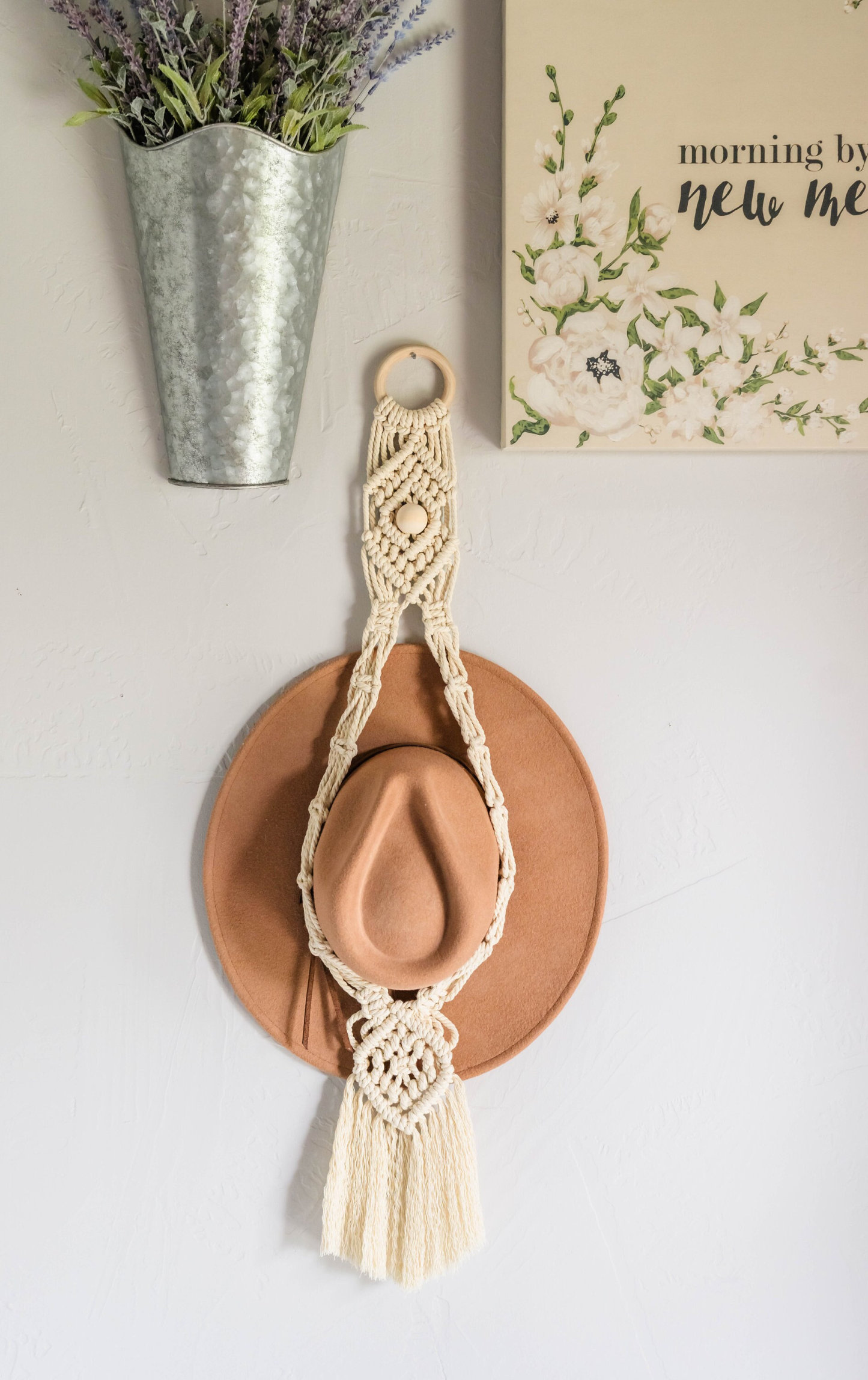 Fedora Hat Holder, Macrame Single Fedora Hat Holder