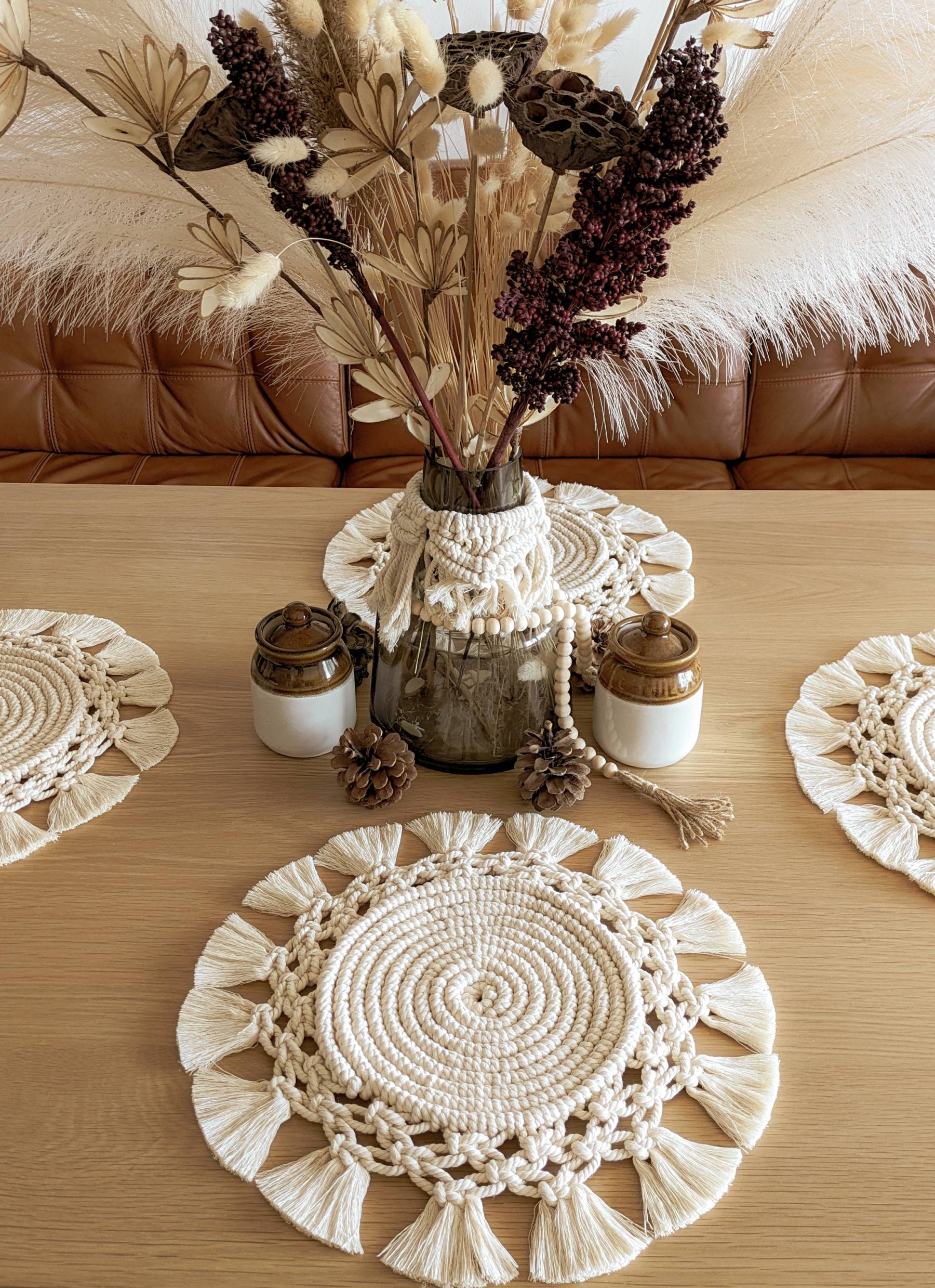 Macrame Placemats | Dining Placemats with detailed trims | Table Centerpiece | Boho Table Decor | Macrame Hot Pads Wedding Gifts