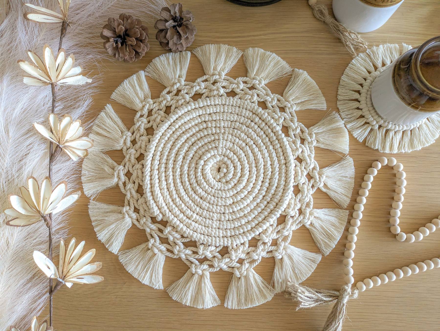 Macrame Placemats | Dining Placemats with detailed trims | Table Centerpiece | Boho Table Decor | Macrame Hot Pads Wedding Gifts