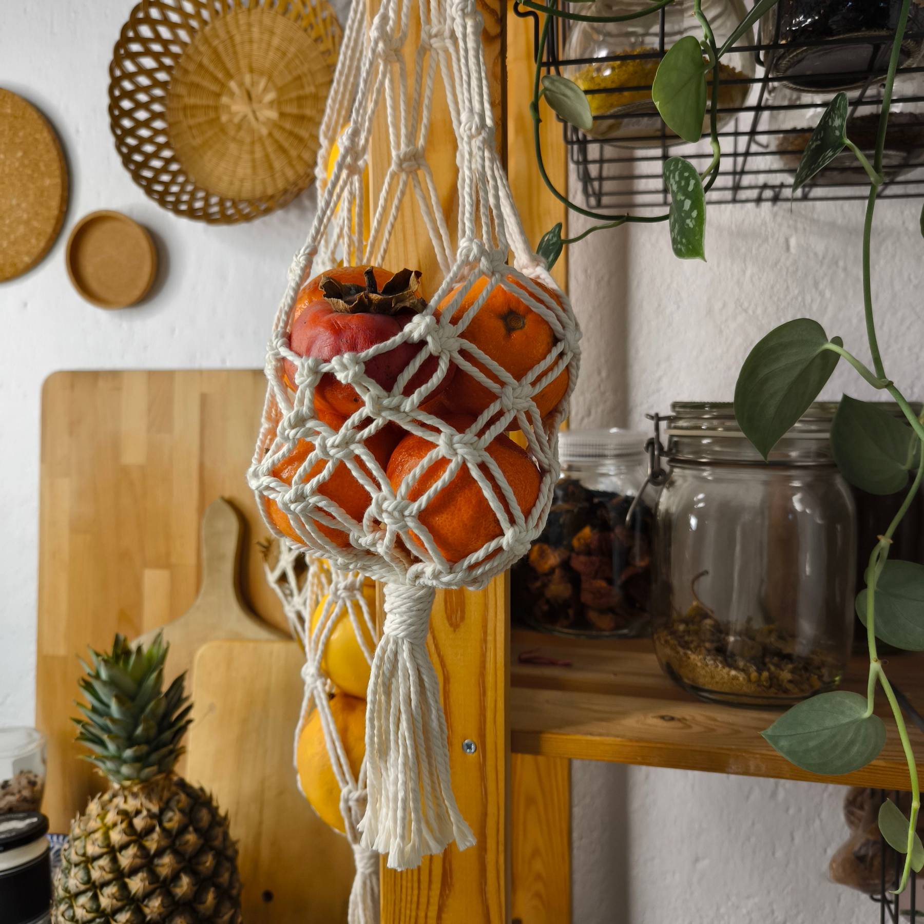 Fabric Hanging Fruit Bag, Macrame Fruit Hanger, Hanging Vegetable Basket, Fruit Storage Bags, Storage Organization Kitchen