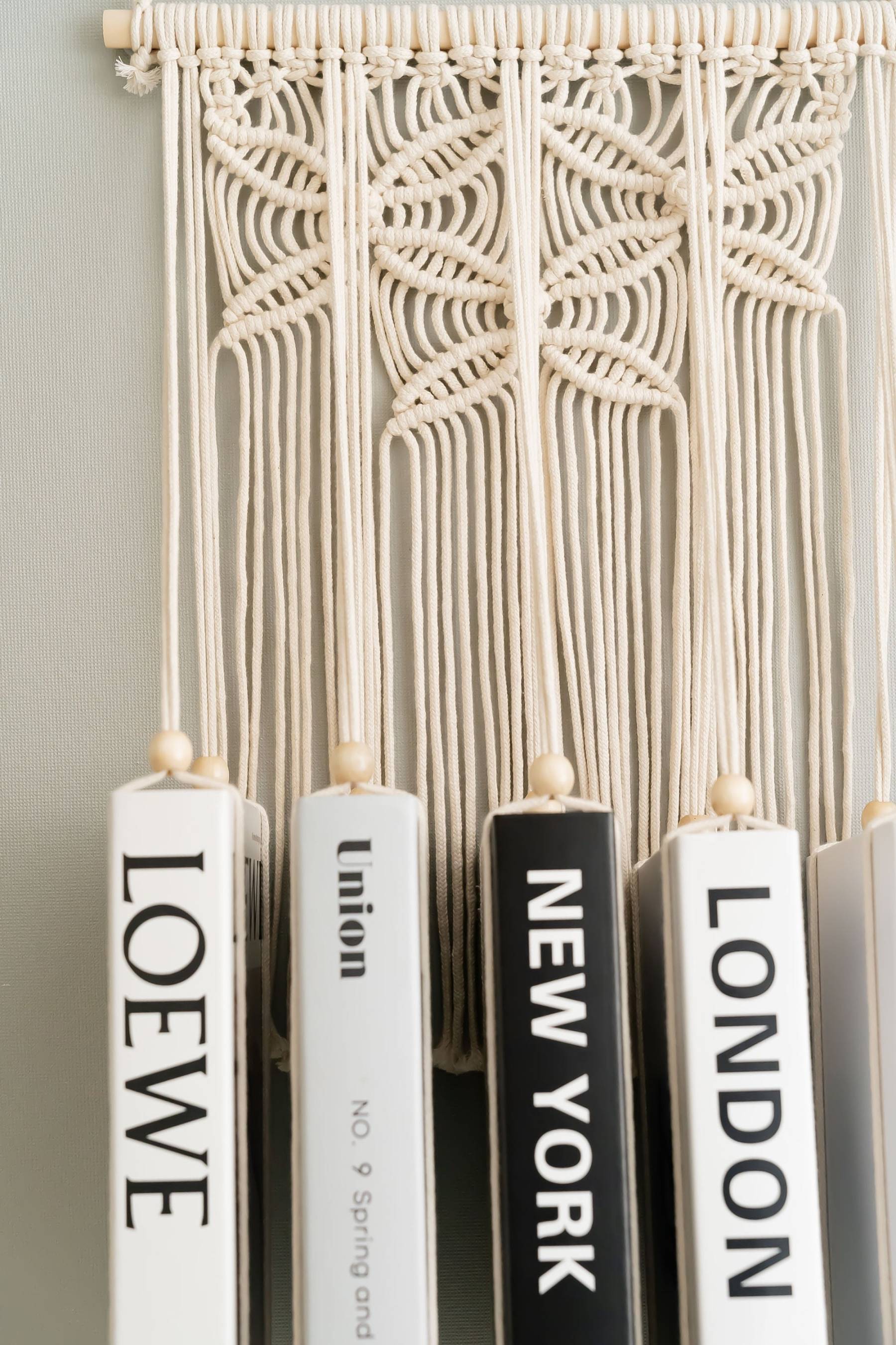 Macrame Book Holder, Book Lover Gift, New Home Gift, Mid Century Modern, Nursery Bookshelf