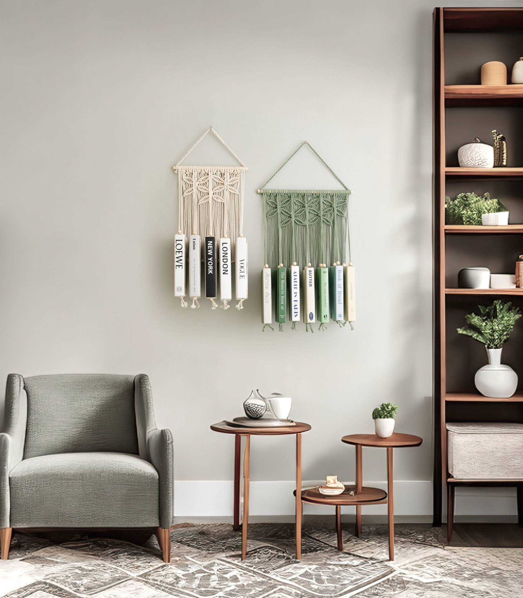 Macrame Book Holder, Book Lover Gift, New Home Gift, Mid Century Modern, Nursery Bookshelf