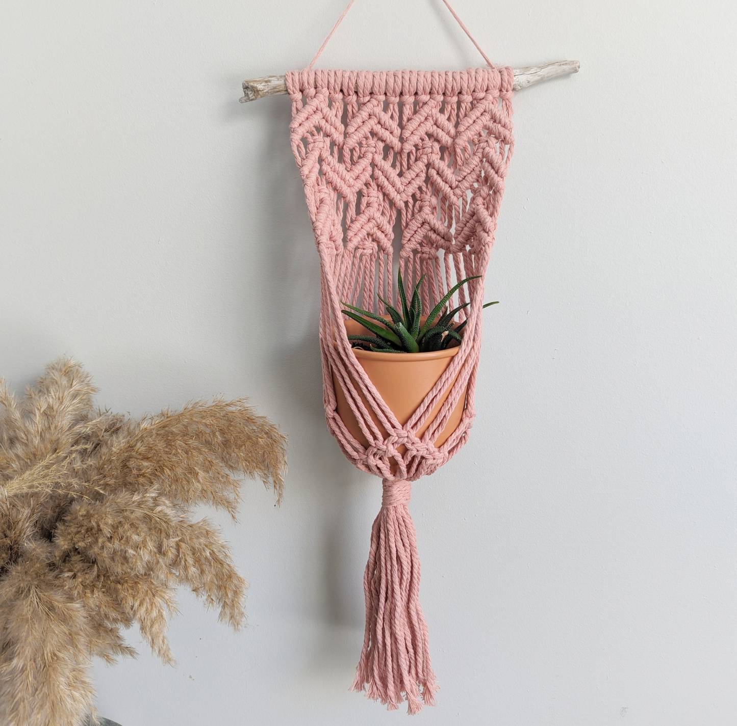 Macrame Wall Plant Hanger, contemporary modern macrame plant display, pot holder for wall, boho home decor for dorm, living room, bedroom