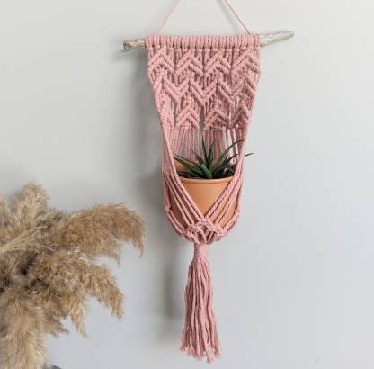 Macrame Wall Plant Hanger, contemporary modern macrame plant display, pot holder for wall, boho home decor for dorm, living room, bedroom