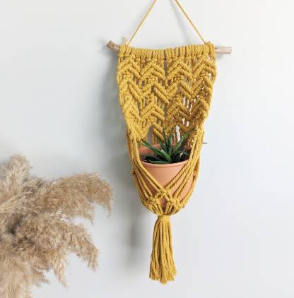 Macrame Wall Plant Hanger, contemporary modern macrame plant display, pot holder for wall, boho home decor for dorm, living room, bedroom