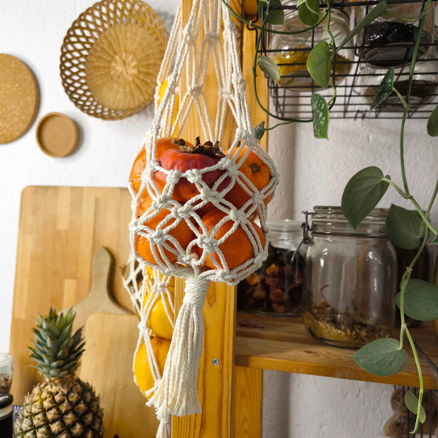 Fabric Hanging Fruit Bag, Macrame Fruit Hanger, Hanging Vegetable Basket, Fruit Storage Bags, Storage Organization Kitchen