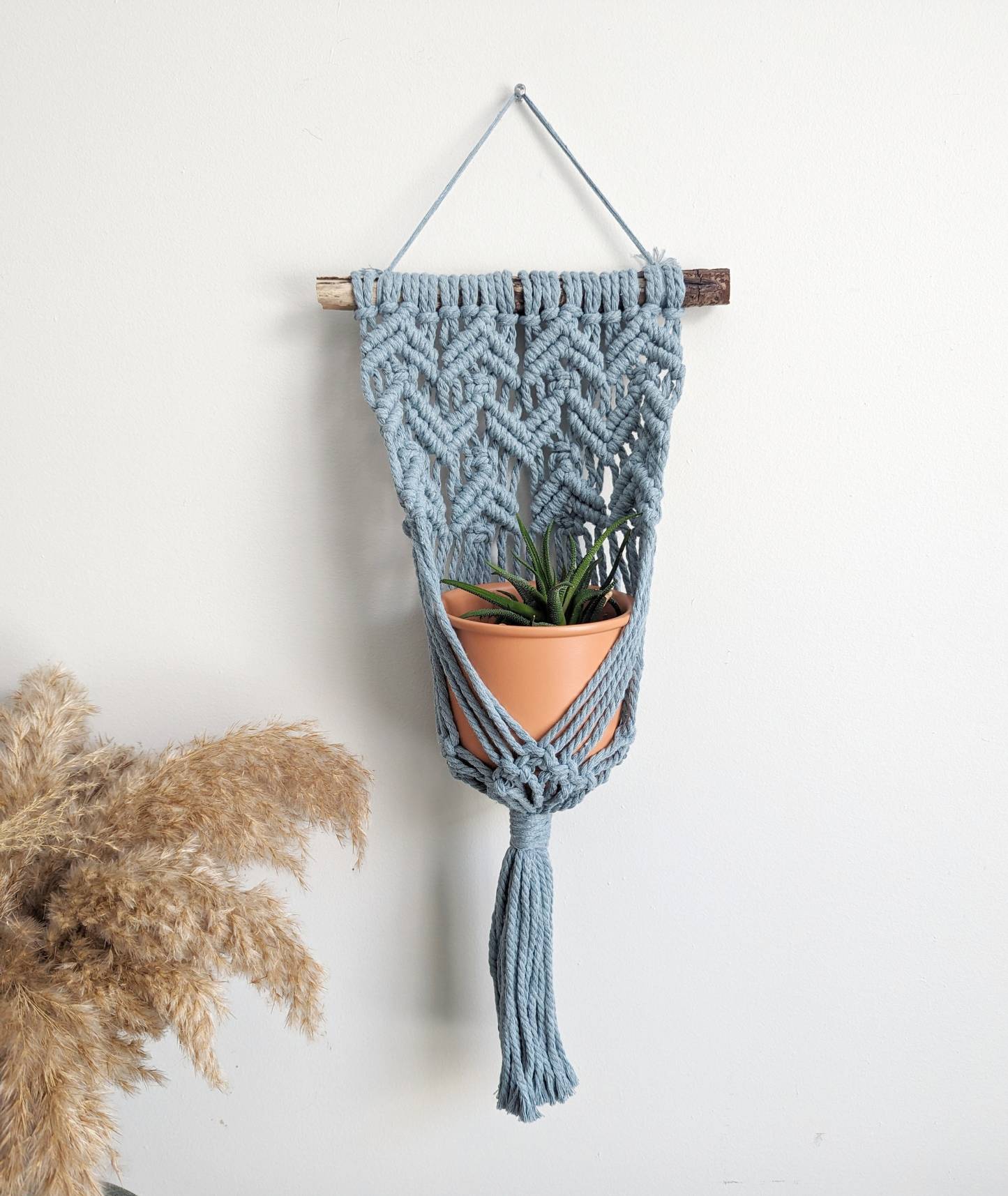 Macrame Wall Plant Hanger, contemporary modern macrame plant display, pot holder for wall, boho home decor for dorm, living room, bedroom